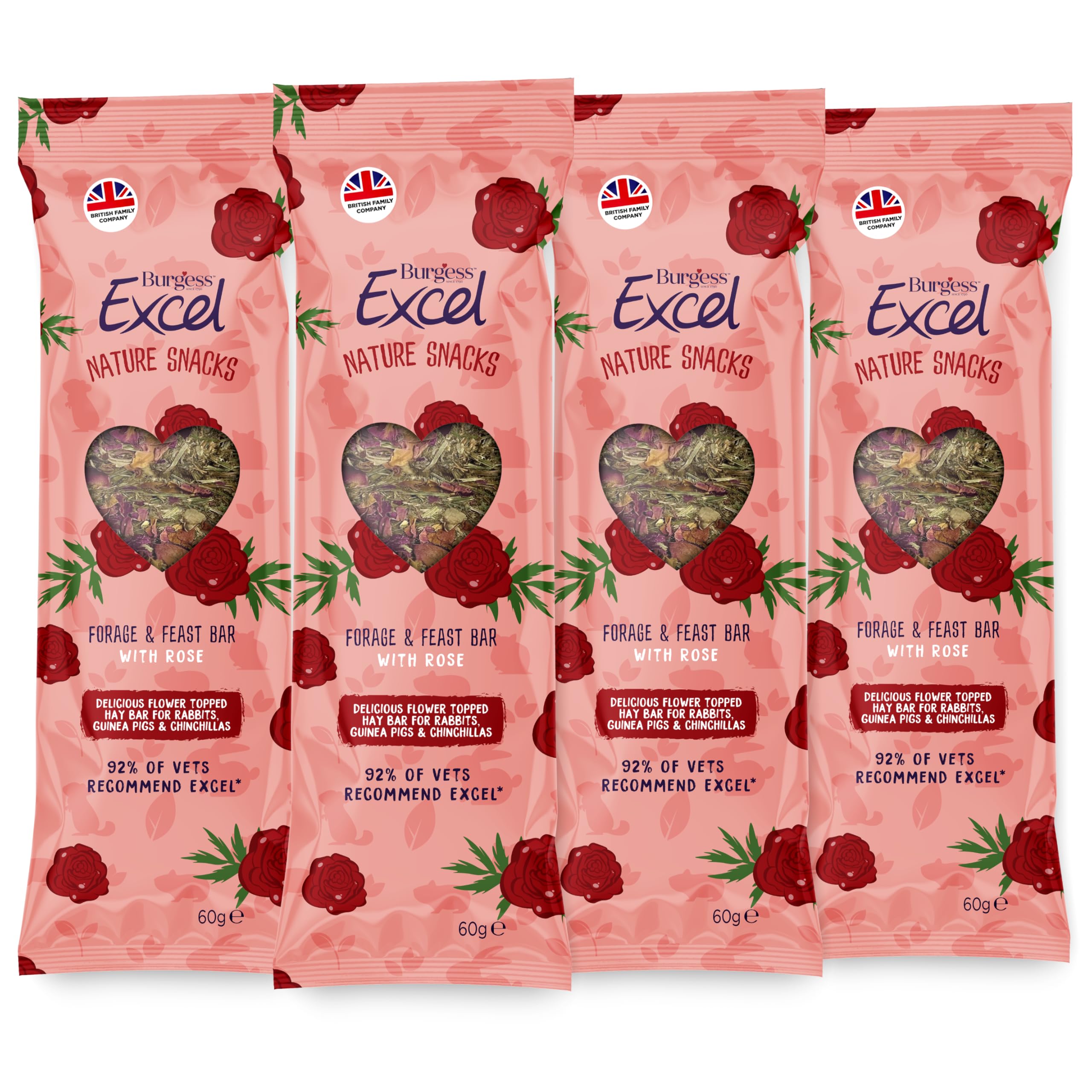 Burgess Excel Forage & Feast Hay Bar with Rose, 240g – Hay Bar Treat for Rabbits & Guinea Pigs – Natural Snack Topped with Rose (Pack of 4) — image 1