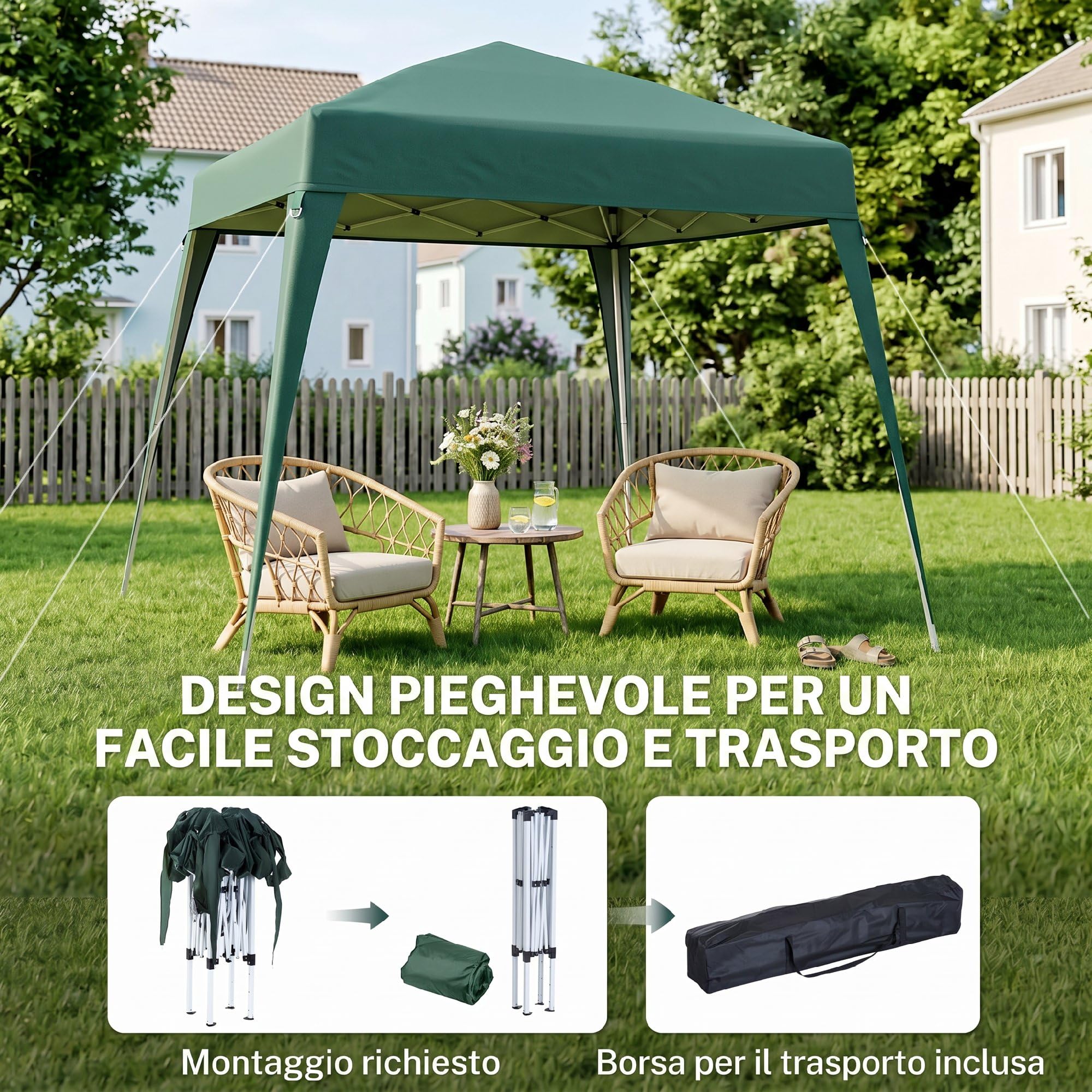 Outsunny Gazebo Pieghevole da Giardino 2.4x2.4m Struttura in Acciaio Verde