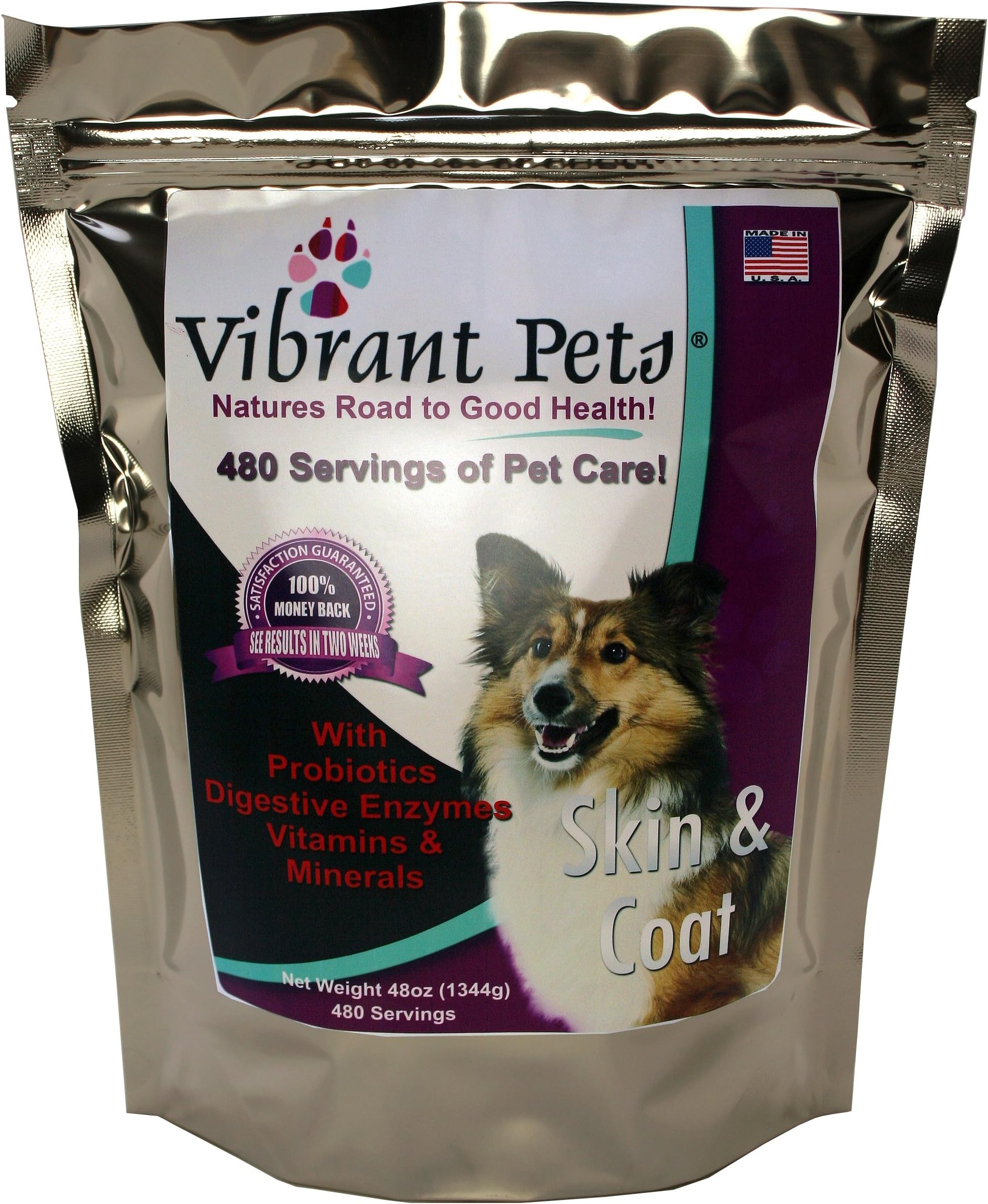 High-Quality Skin and Coat Diet Supplements | Original Premium Dog Coat Supplement and Dog Skin Supplement Powder with Probiotics| Natural Ingredients 480 Servings 48oz
