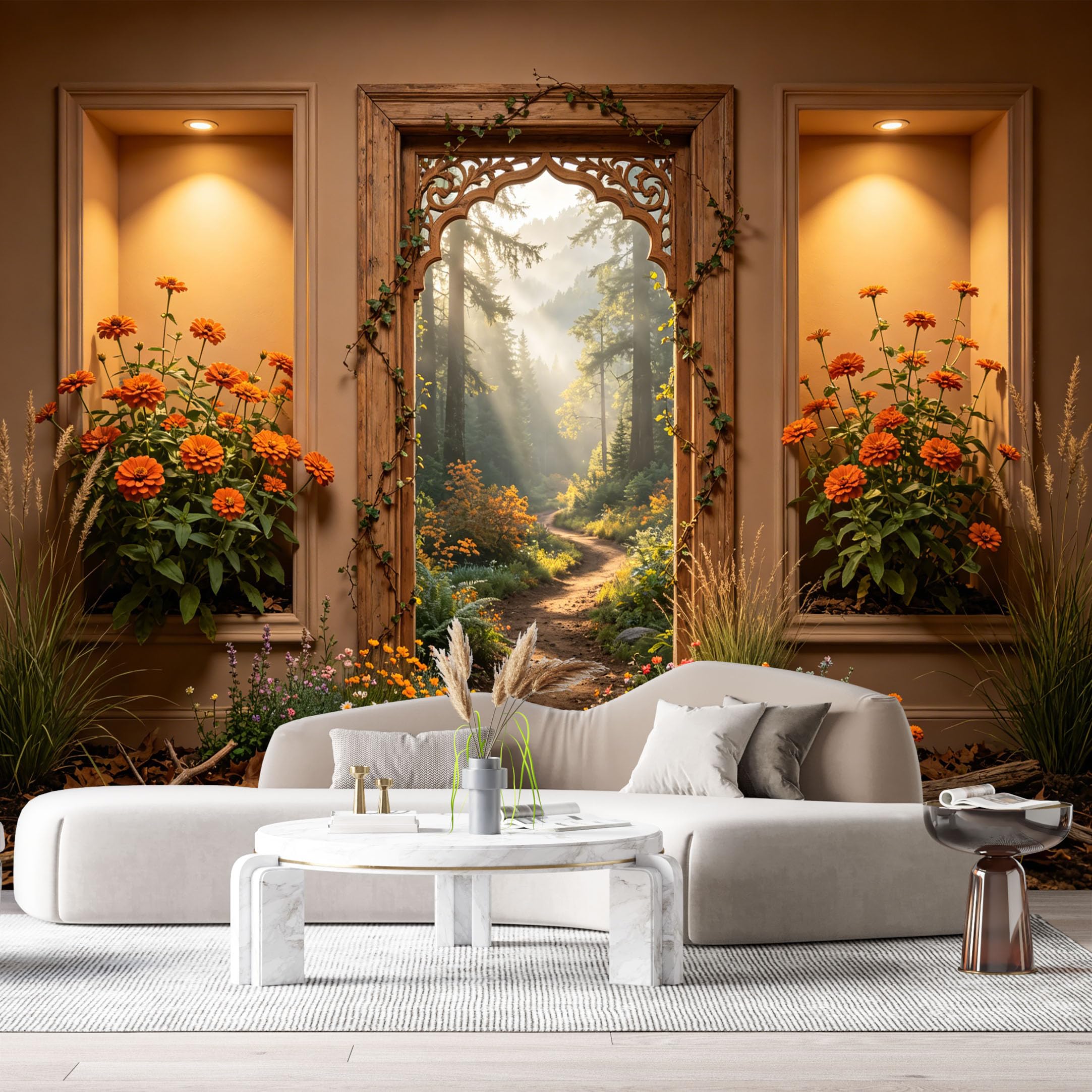 Custom Size Wall Murals Botanical Forest Path Wooden Archway 3D Trompe Loeil SelfAdhesive Wall Fabric Removable Large Wallpaper for Photo Living Room