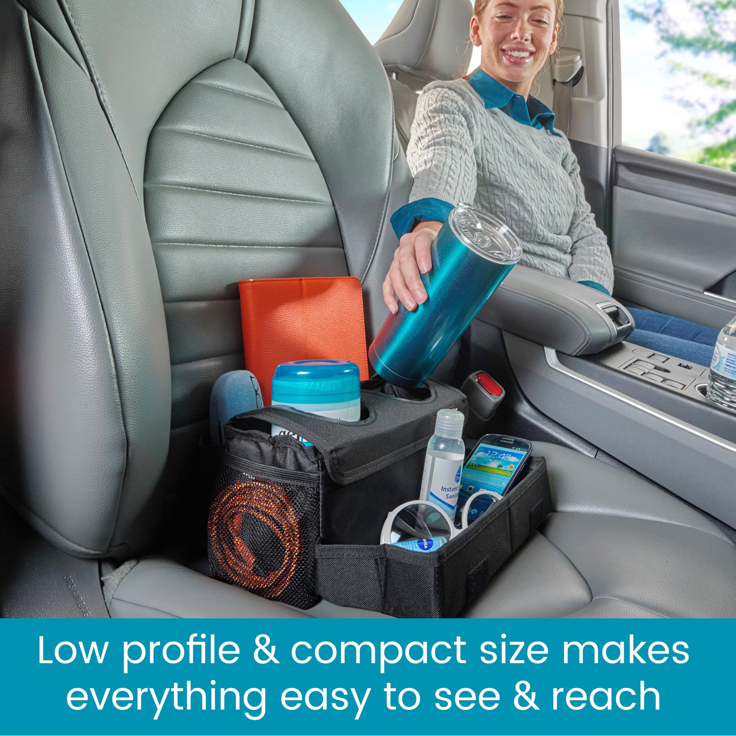 High Road CarHop Jr - Car Organizer With Cup Holder Bin And Storage Or