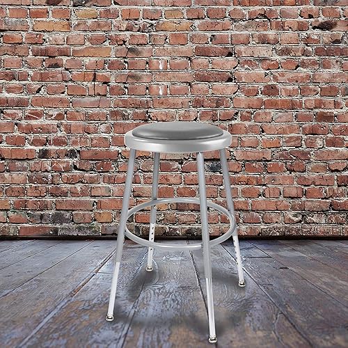 Miniatura 2 de OEF Furnishings Taburete acolchado de vinilo gris de altura ajustable, 18-27 pulgadas de alto OEF6418H2 (paquete de 2)