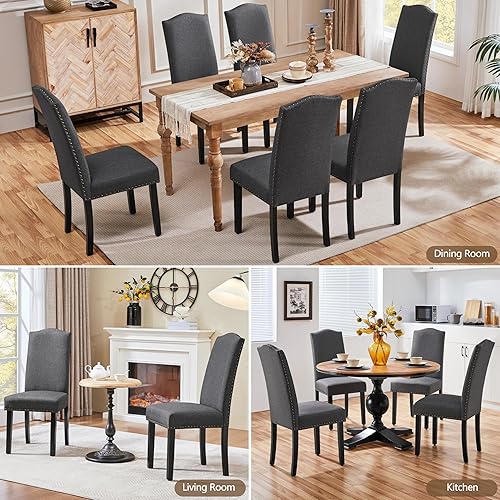 Miniatura 9 de Yaheetech Juego de 6 sillas Parson sin brazos con patas de madera de goma y tela no tejida para cocina, comedor, sala de estar, recepción, color