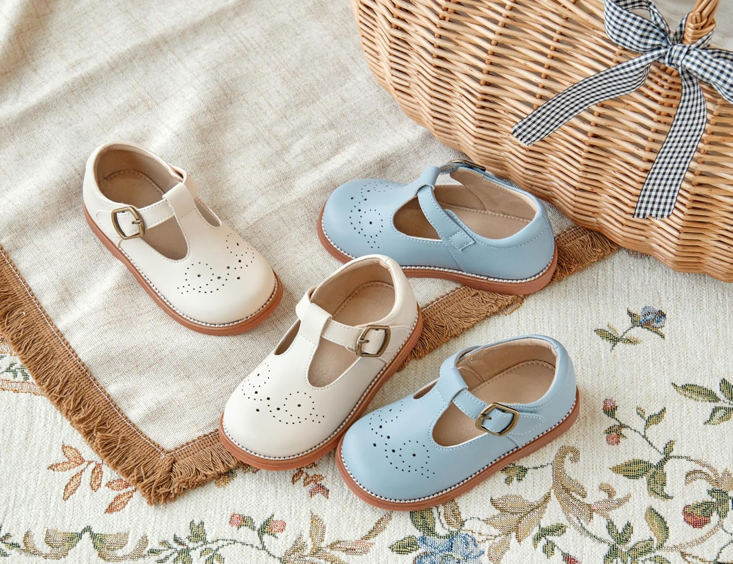 GINFIVE Toddler Girls Dress Shoes Little Kids Flats School Mary Janes Shoes