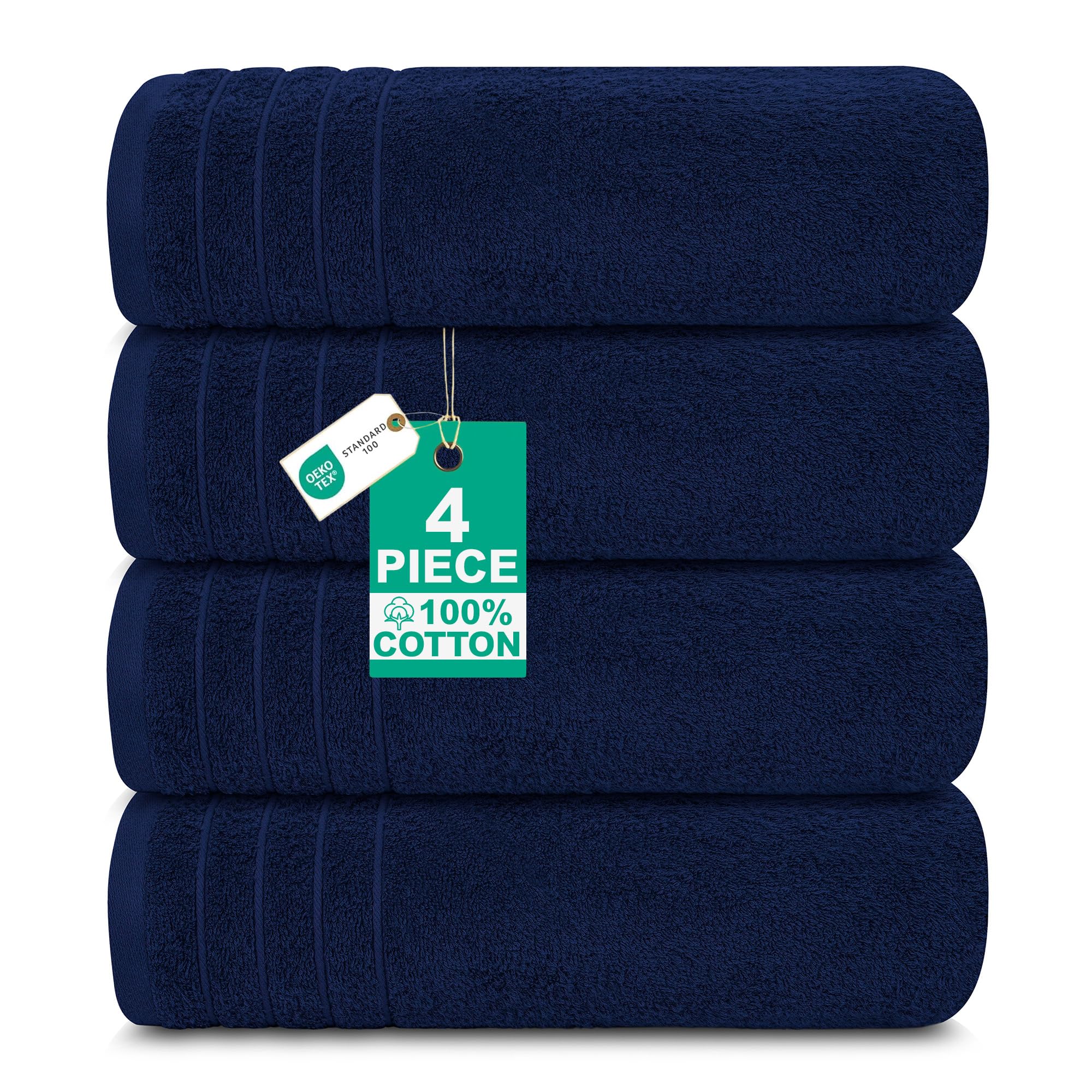 Casa De Rococo Extra Large Bath Towels Set of 4 (76x152 cm) - 100% Cotton, Super Soft & Lightweight Towel, Quick Dry & Highly Absorbent Hotel Quality Bathroom Bale Towels - 450 GSM | Navy — image 1