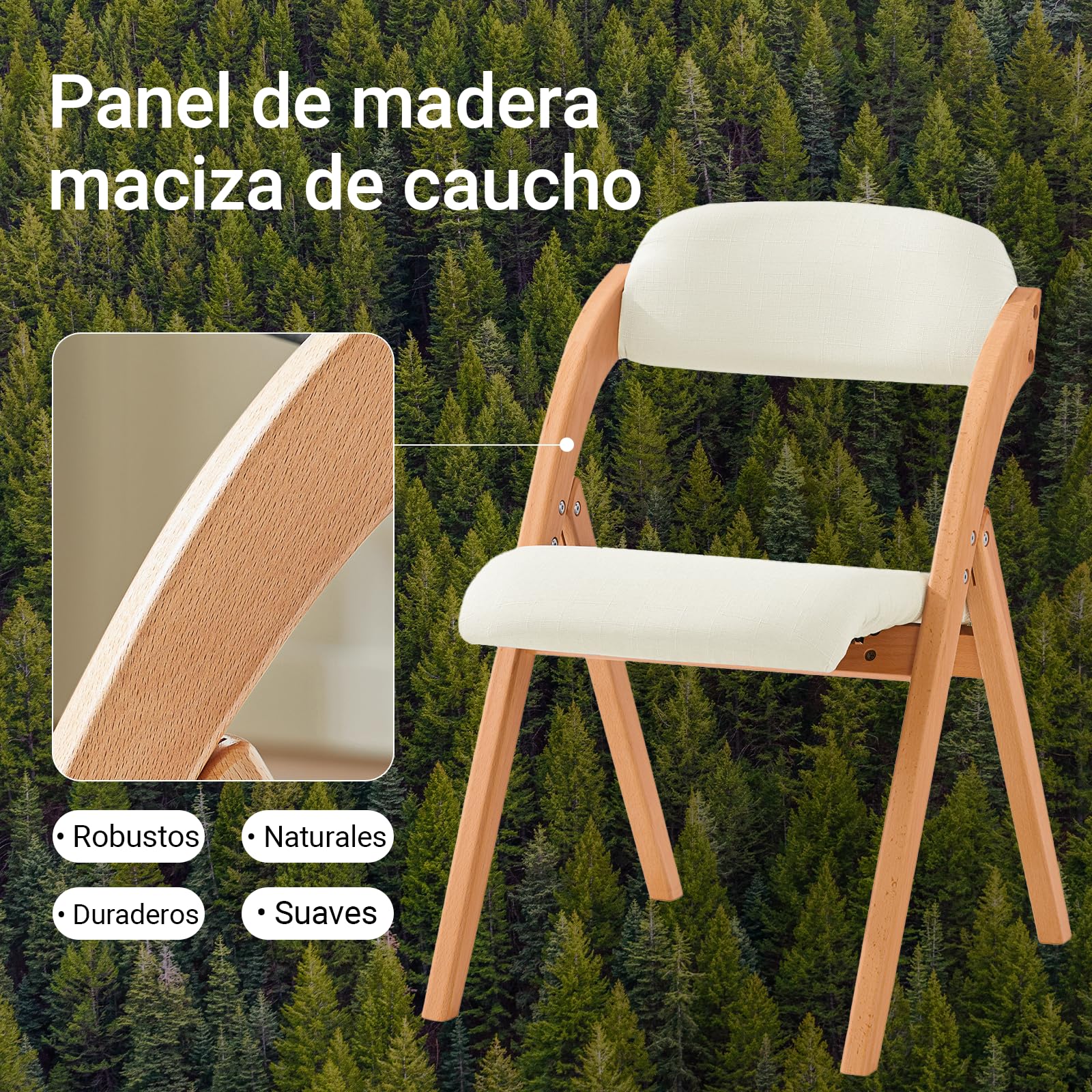 SoBuy Silla de Comedor de Madera con Asiento Acolchado, 47,5 × 59 × 77 cm | Silla plegable de comedor con funda de asiento extraíble, silla plegable de madera para salón, comedor y despacho, FST92-W