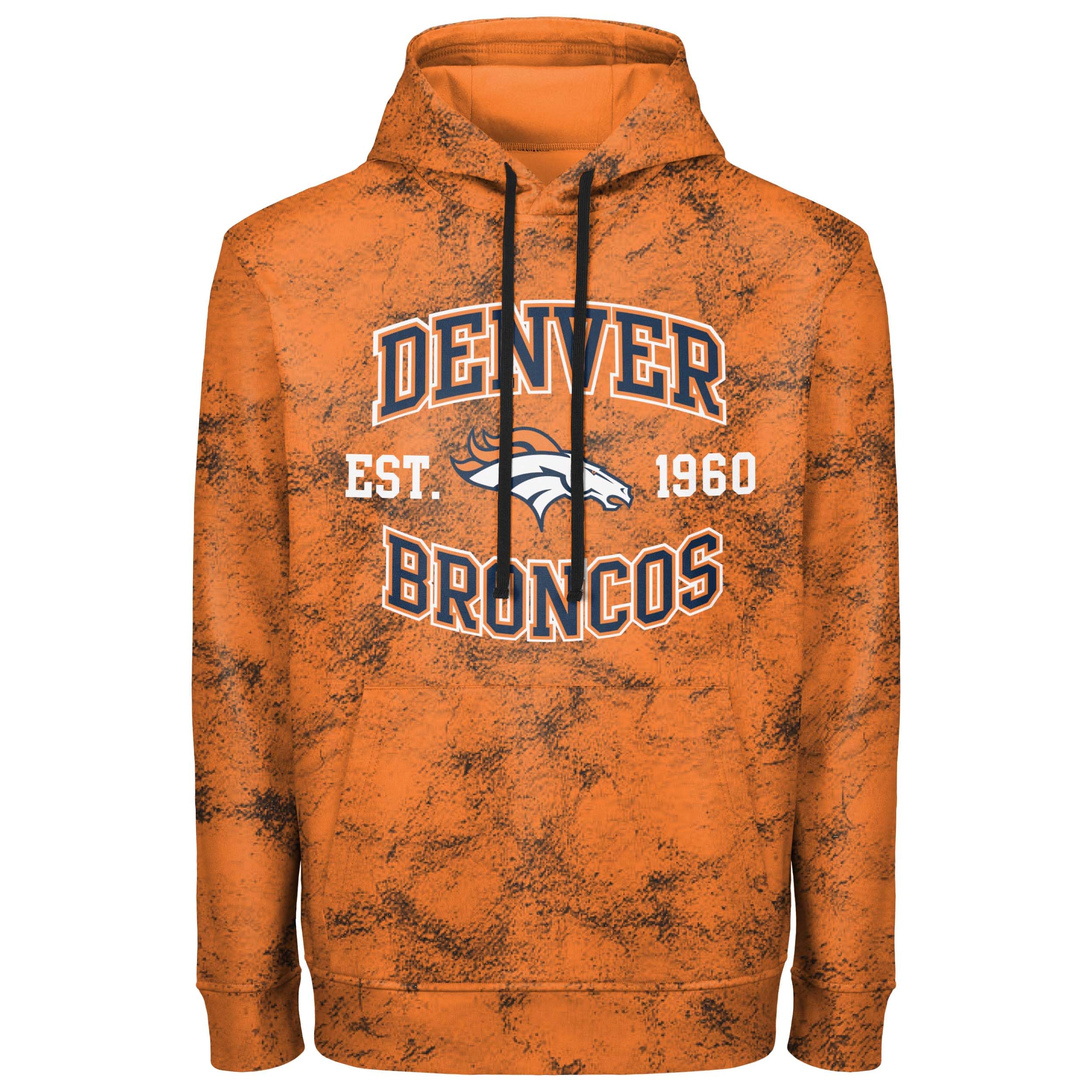 FOCO NFL Men's Officially Licensed Established Wordmark Camo Performance Throwback Team Color Pullover Sweatshirt Hoodie, Denver Broncos - Orange, Small