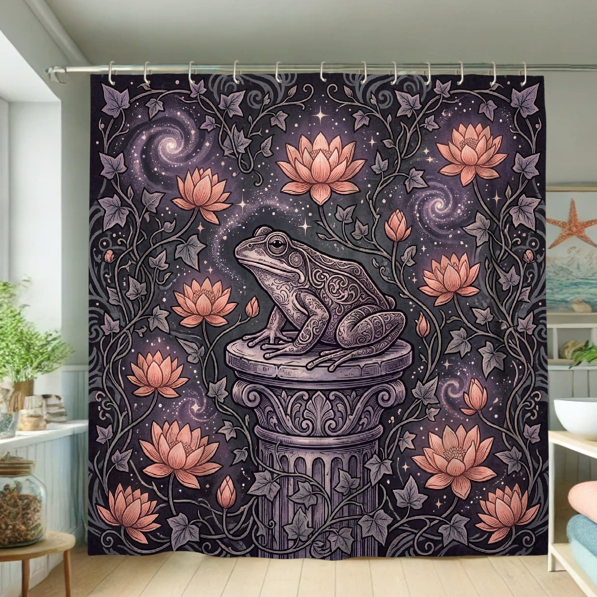 Rideau de douche nénuphar et lierre 183x183 cm lavable avec crochets pour salle de bain