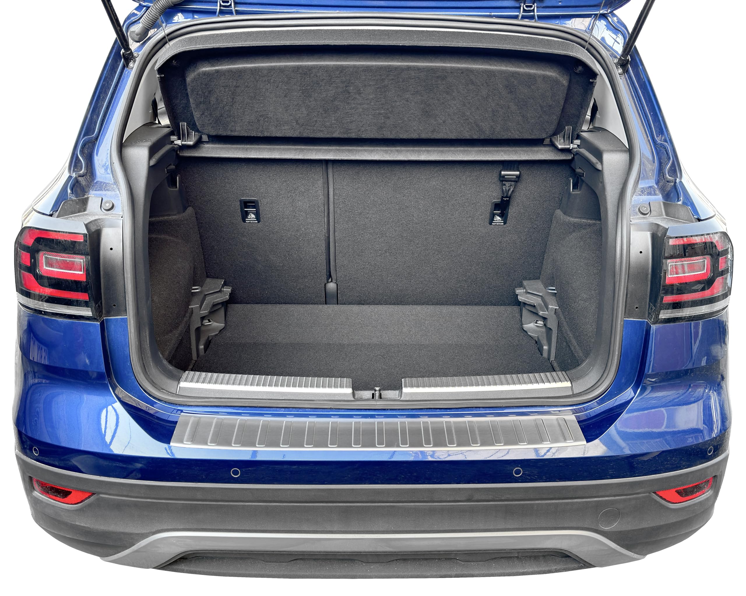 RECAMBO Edelstahl Ladekantenschutz - passend für VW T-Cross | C11 | BJ ab 2018 2-teiliges Set in gebürsteter Optik für Stoßstange innen & außen mit strukturierter Oberfläche & Klebemontage