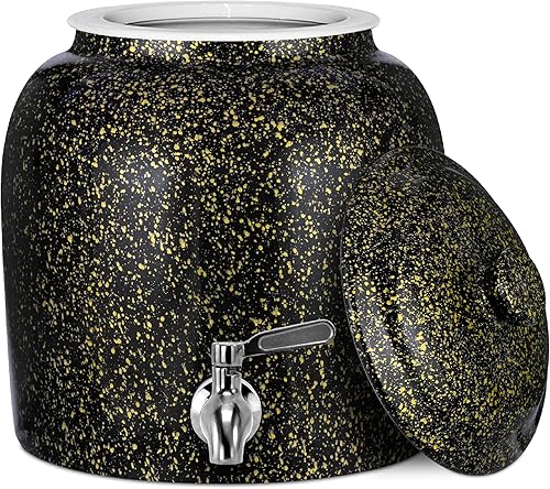 Geo Sports - Dispensador de agua de cerámica de porcelana, grifo de acero inoxidable, válvula y tapa incluidas. Se adapta a jarras de 3 a 5 galones