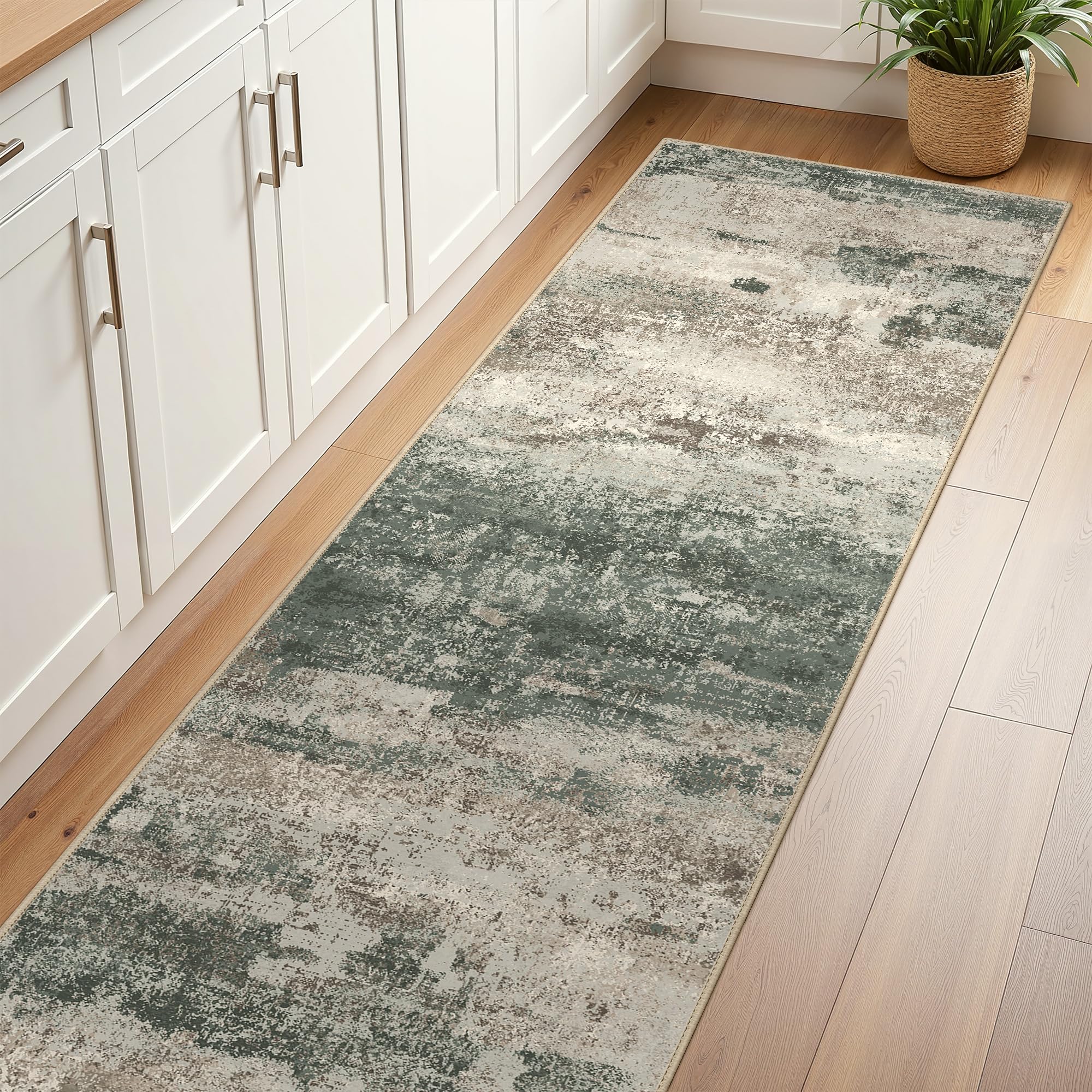 BEIMO 2x6 Runner Rug for Hallway, Green Taupe Washable Abstract Rug