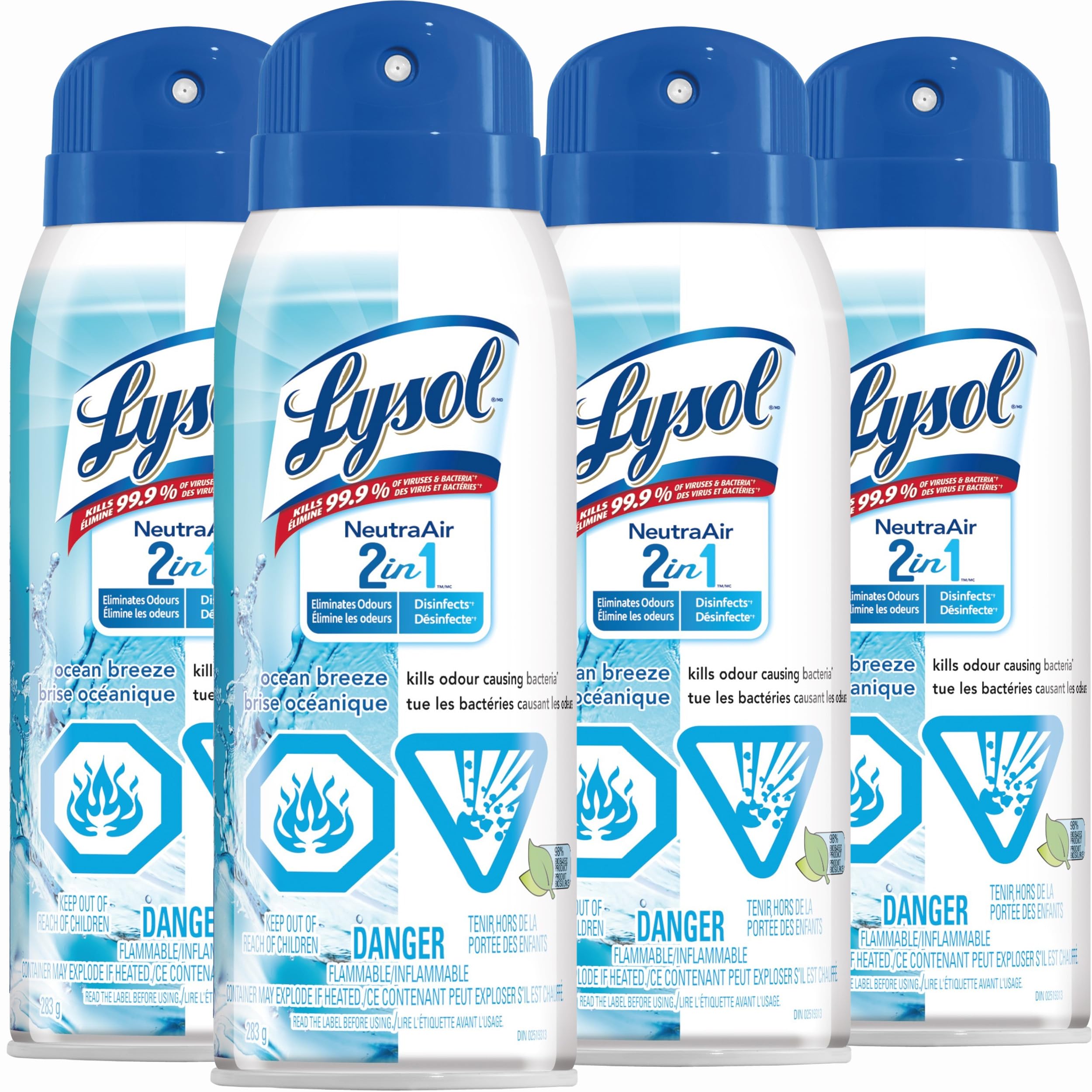 Lysol Neutra Air 2 in 1 Disinfectant Spray, Ocean Breeze Scent, Eliminates Odors, 10 Ounces (Pack of 4)