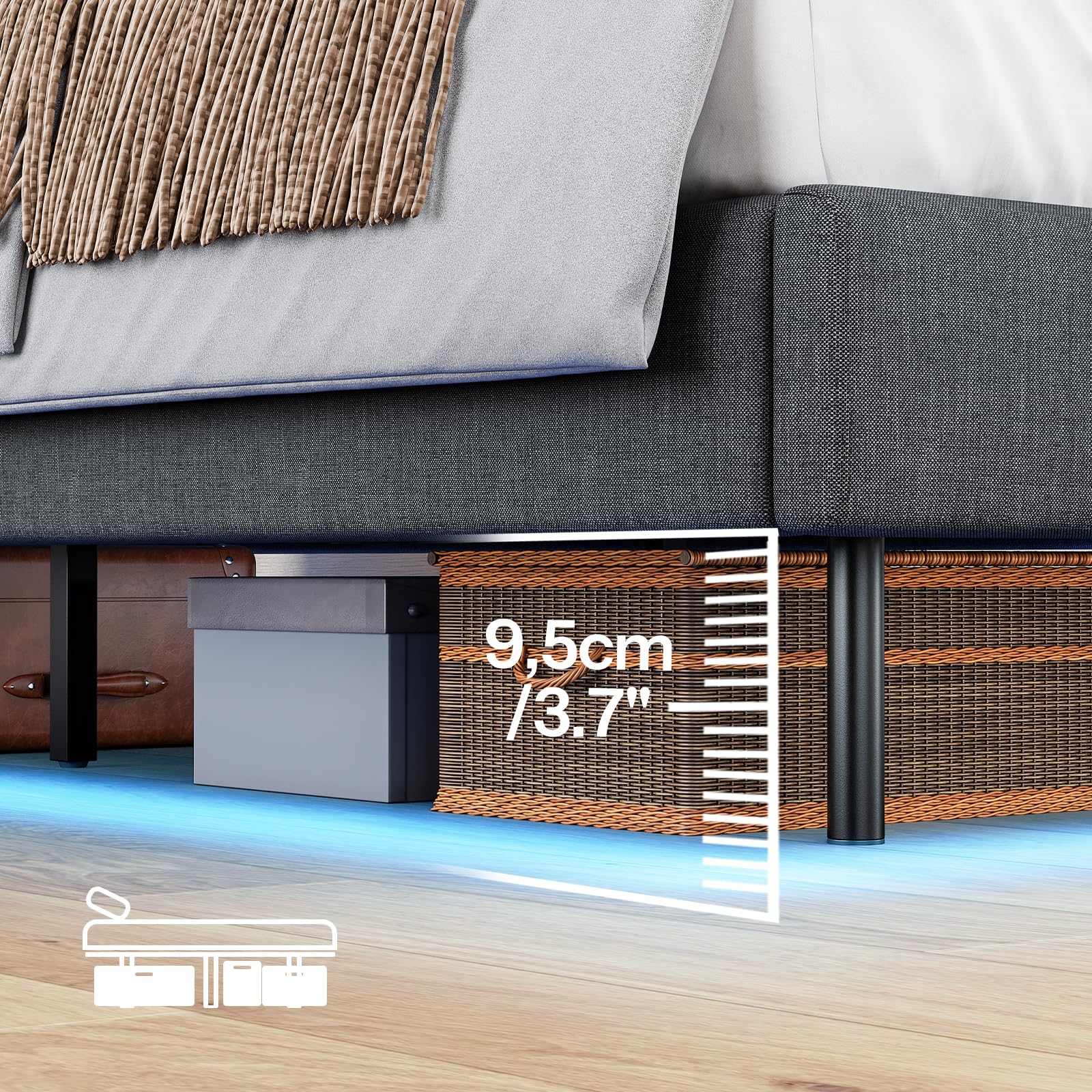 HOOBRO Bett 180 x 200 cm mit Ladestation und LED Beleuchtung, Gästebett, Bettgestell 180 x 200 cm, Bettrahmen, Doppelbett, Einfache Montage, für Schlafzimmer, Gästezimme, Dunkelgrau EGYZ014CDBF01