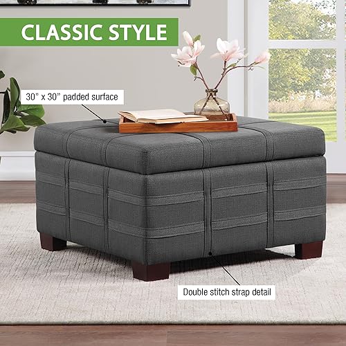 Miniatura 62 de OSP Home Furnishings - Otomana cuadrada de almacenamiento con bandeja deslizante y tapa con bisagras, tela de lino lino tela,Tela Azure,carbón,