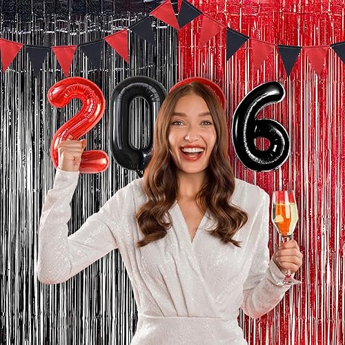 Miniatura 32 de Foil Fringe Curtain Christmas Party Decorations - Red Metallic Tinsel Photo Booth Backdrop Party Steamers Curtains for Christmas New Years