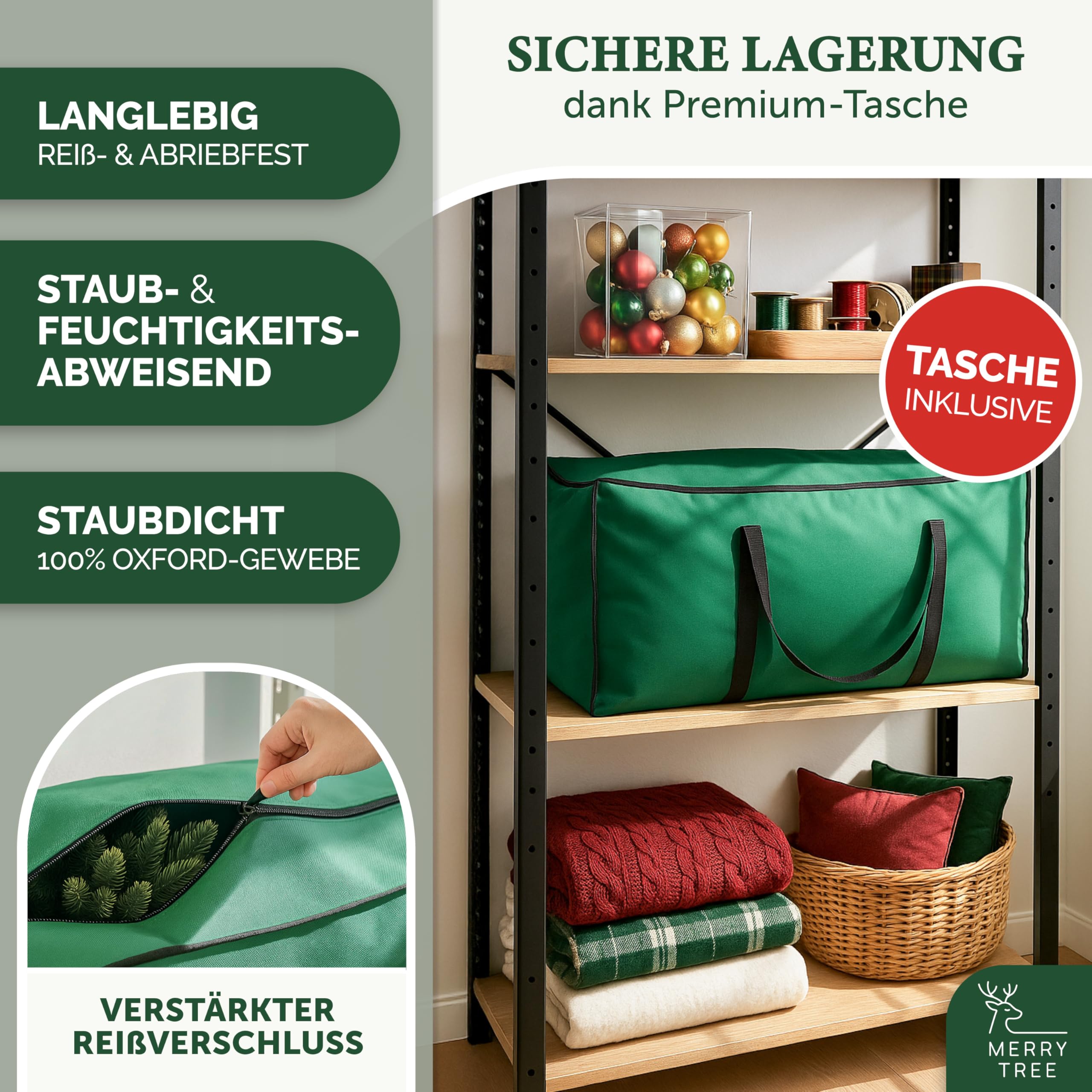 Premium künstlicher Weihnachtsbaum 180cm - großer Weihnachtsbaum Spritzguss Mix aus naturgetreuem PE + PVC + edlen Holzfuß - Stamm im natürlichen Look - Tannenbaum künstlich - Nordmanntanne