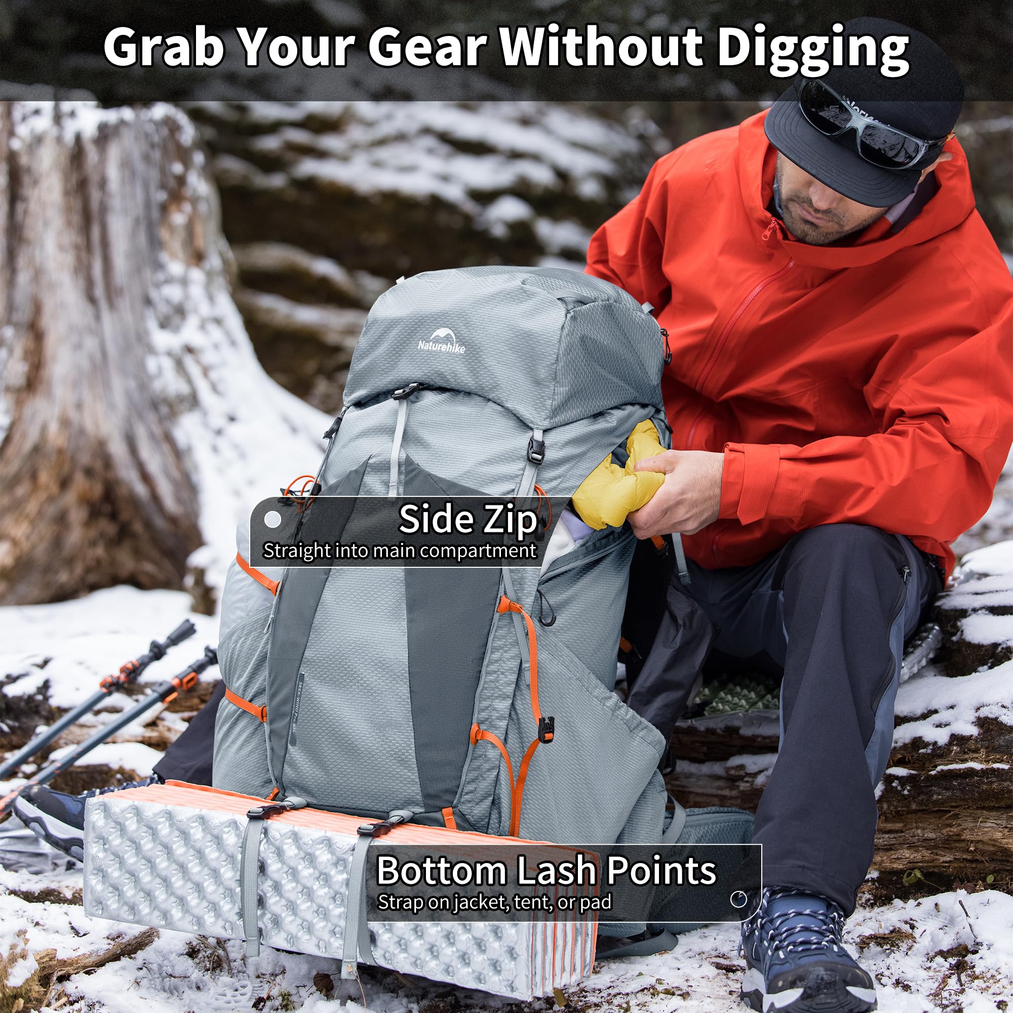 Naturehike Seek Wind plecak trekkingowy, 35 l/65 l, dla mężczyzn i kobiet, plecak turystyczny, wodoszczelny, plecak podróżny, plecak outdoorowy z pokrowcem przeciwdeszczowym, na kemping, do jazdy na