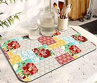 Vista 25 de Tapete de secado de platos de goma para encimera de cocina grande con diseño de limón, lavable, almohadilla de secado rápido para el hogar y café