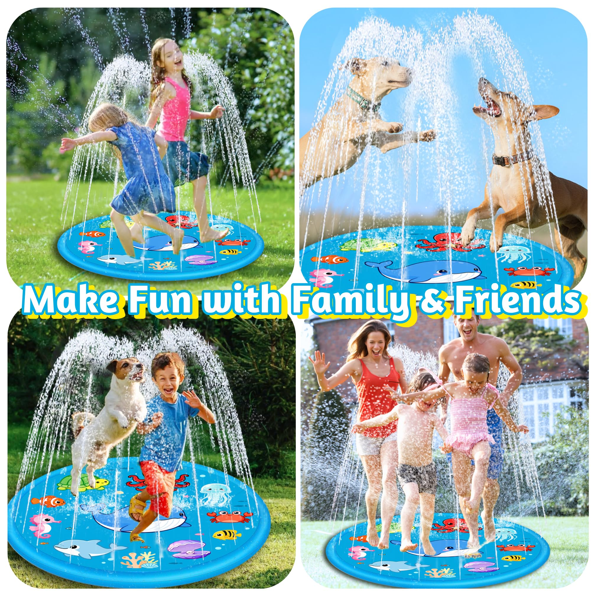 Chennyfun Tappetino Gioco d'Acqua per Bambini 68", Aumento Antiscivolo Splash Pad, Spruzza la piscina con giochi d'acqua, Giocattolo per tappetino spray da giardino per giochi all'aperto per Bambini