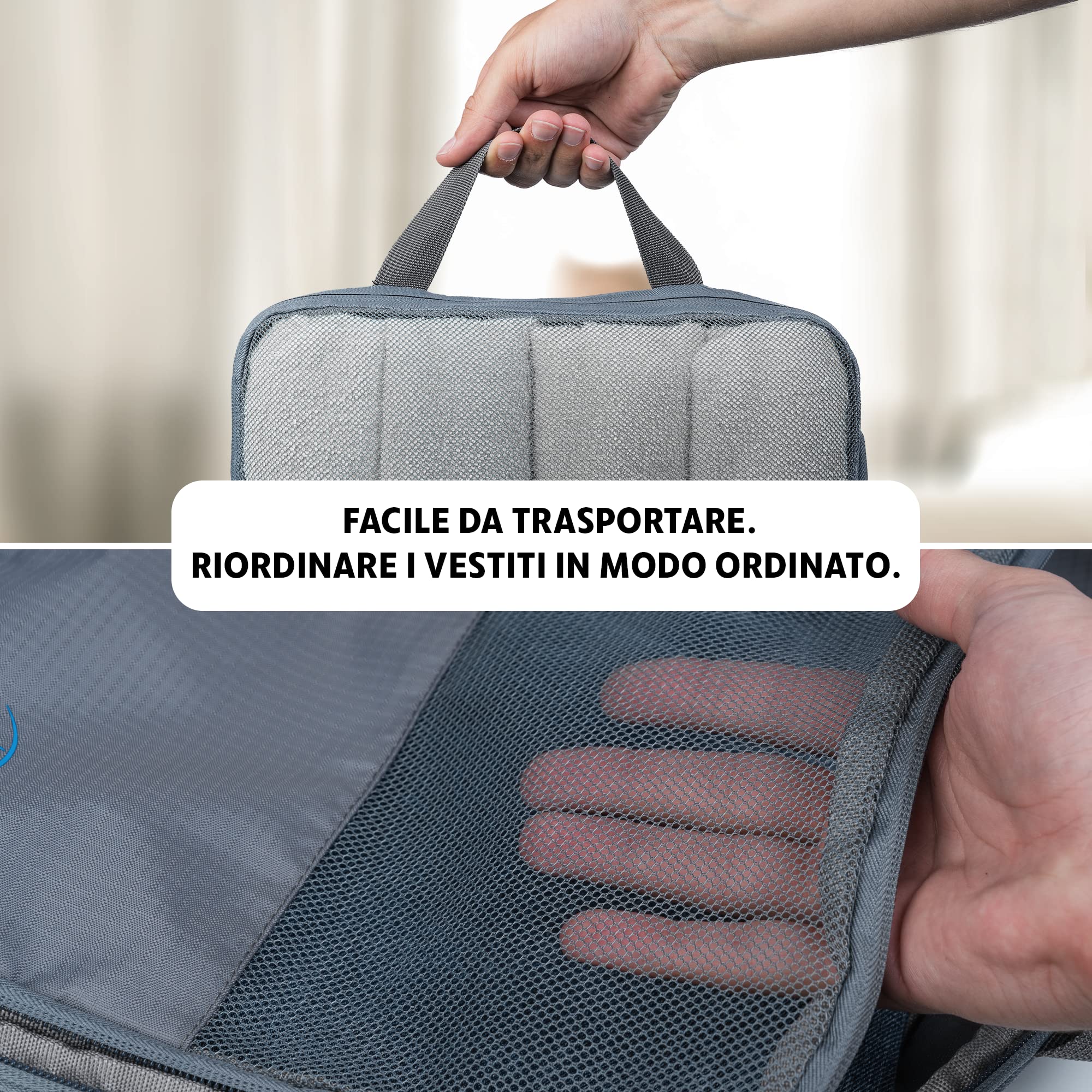 Obics - Valigia Organizer da viaggio grigio Packing cubes set di 5 pezzi con compressione e organizer per valigie e accessori da campeggio per il sistema di organizzatori Cubi da imballaggio