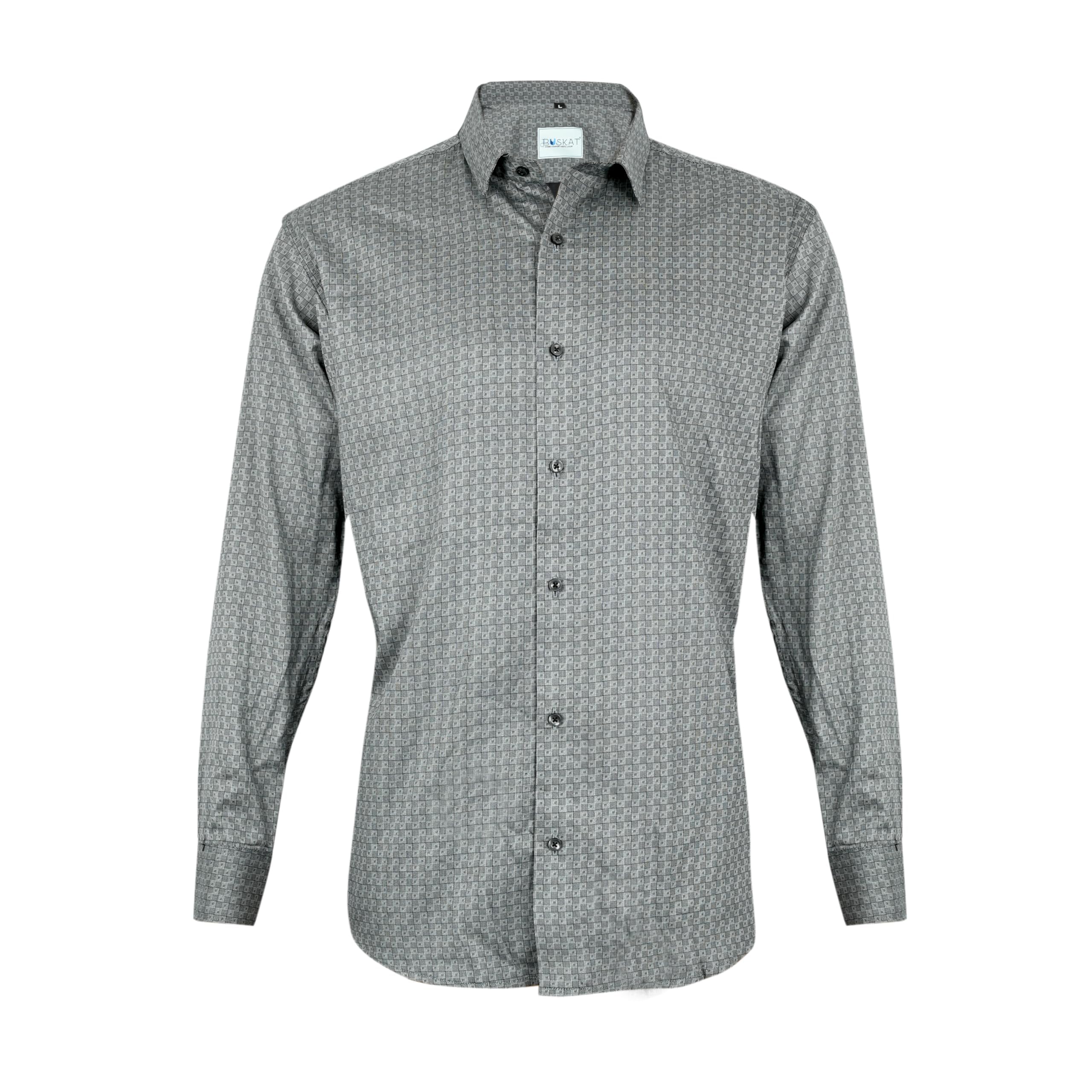 BuskatDark Grey Small Checks Full Cuff Sleeve Regular Fit Shirt for Men