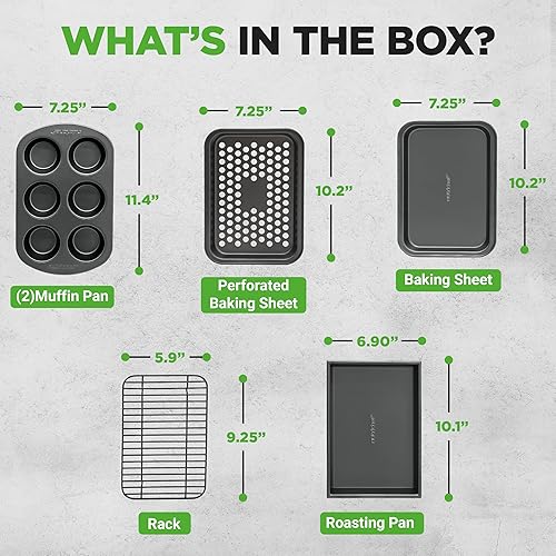 Miniatura 7 de NutriChef Juego de 6 utensilios para hornear para horno tostador, compacto, antiadherente, apilable, con moldes para magdalenas, bandeja para asar y