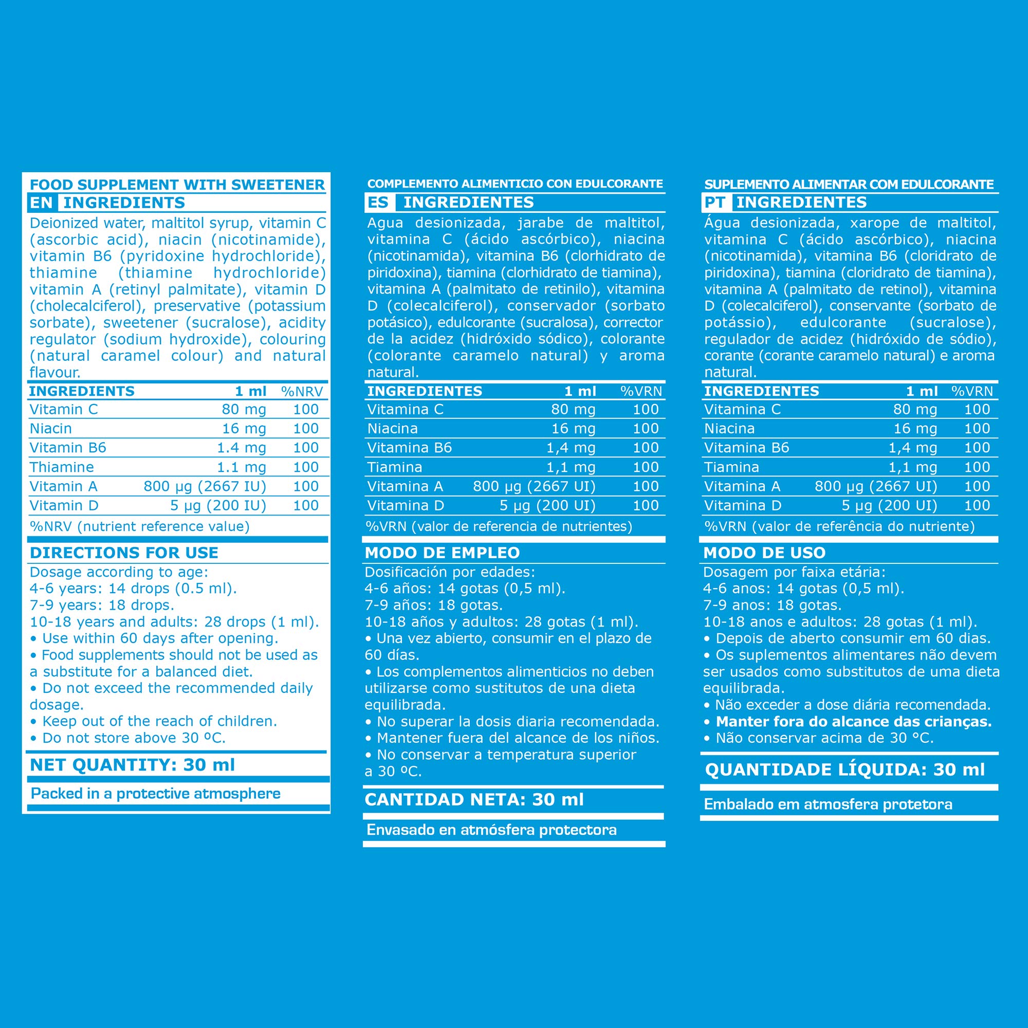 MARNYS Cebida Multivitamin Drops 30ml for Children 4+, Liquid Food Supplement with 6 Vitamins (A, C, D, B1, B3, B6) to Support Kids' Growth, Immunity & Energy, Easy Dropper