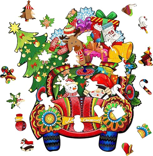 Miniatura 2 de WOODBESTS Rompecabezas de madera para adultos, rompecabezas de automóvil de Navidad (L, 300 piezas, 14.9 x 13.7 pulgadas), hermosa caja de madera,