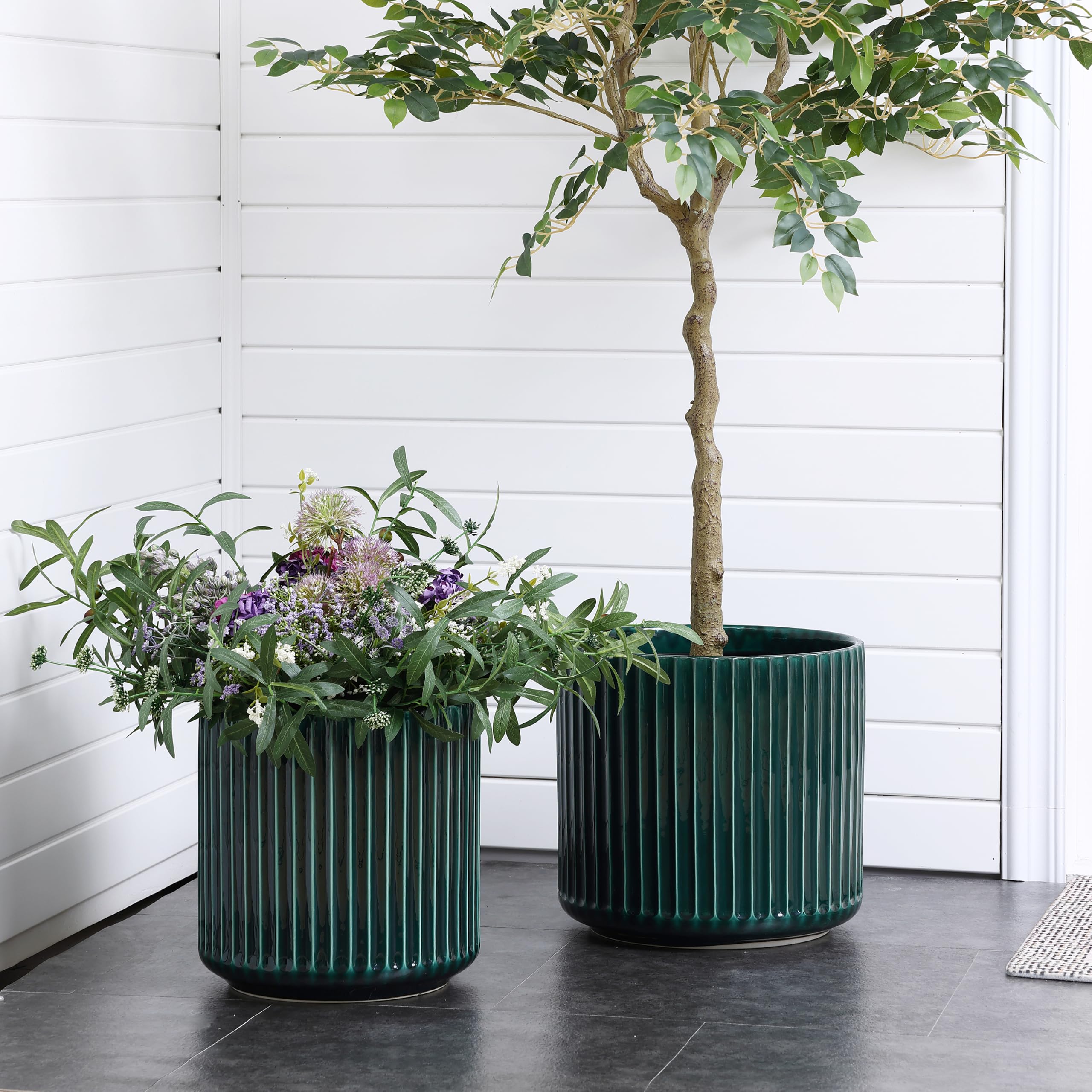 Keramik Blumentopf Groß, Ø30 Round Übertöpfe mit Drainage Dunkelgrün