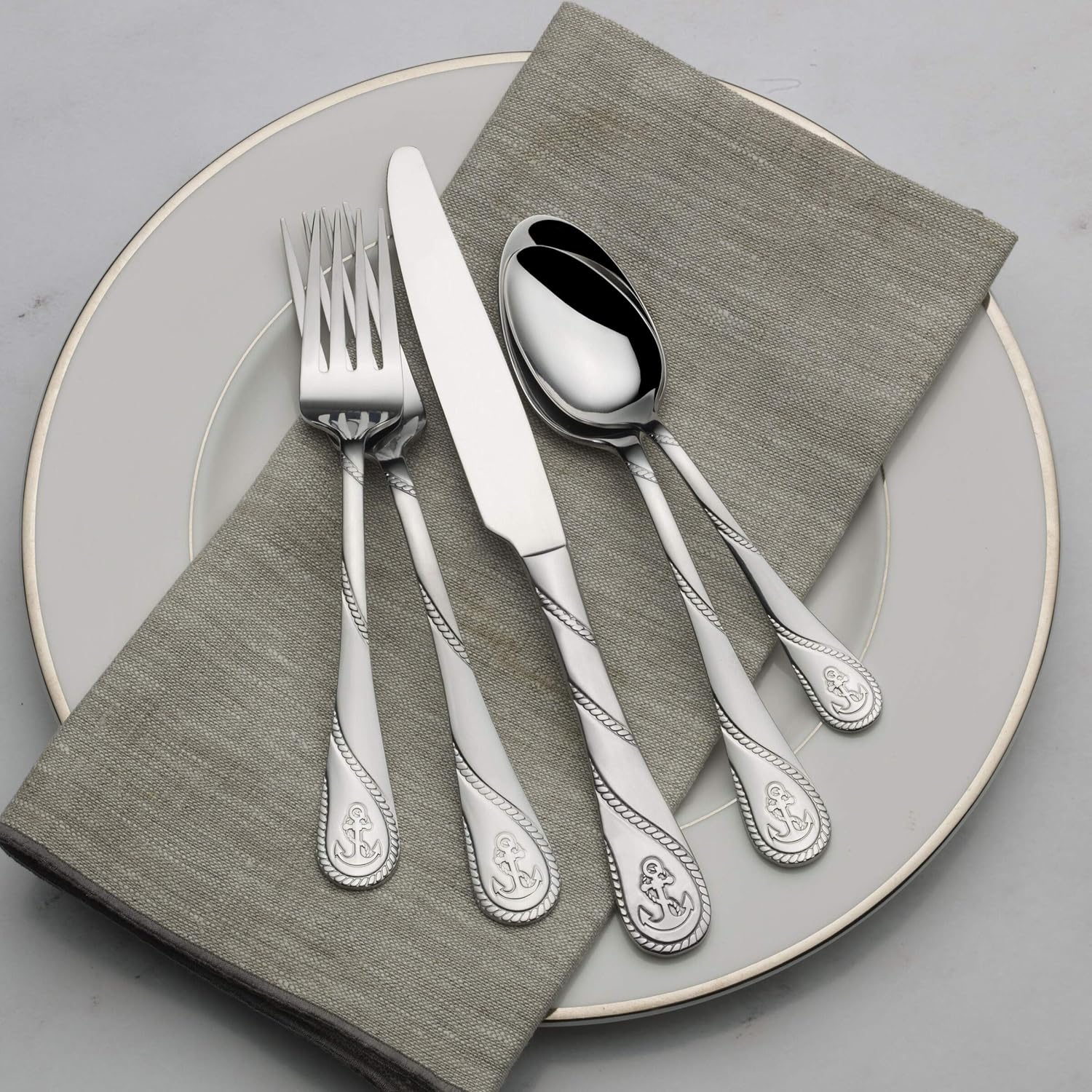 Anchor Embellished Stainless Steel 20-Piece Flatware Set