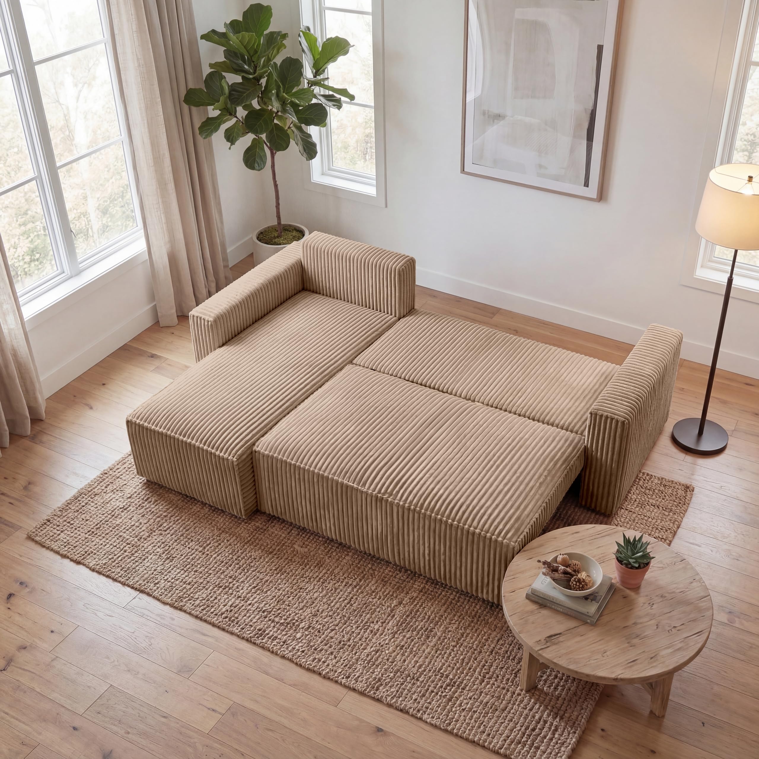 BROMARKT Sofa mit Schlaffunktion L Form Ecksofa mit Bettkasten Hellbraun | Couch Eckcouch Schlafcouch Schlafsofa Sofabett Eckschlafsofa 235x133x85 cm 3 Sitzer Wohnlandschaft Cordstoff PILO