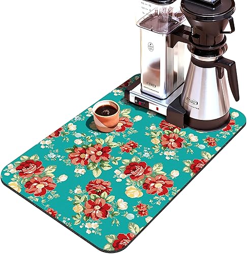 Miniatura 2 de Tapete para barra de café, accesorios para encimera, diseño de flores pioneras, absorbente, con parte trasera de goma, tapete de secado de platos