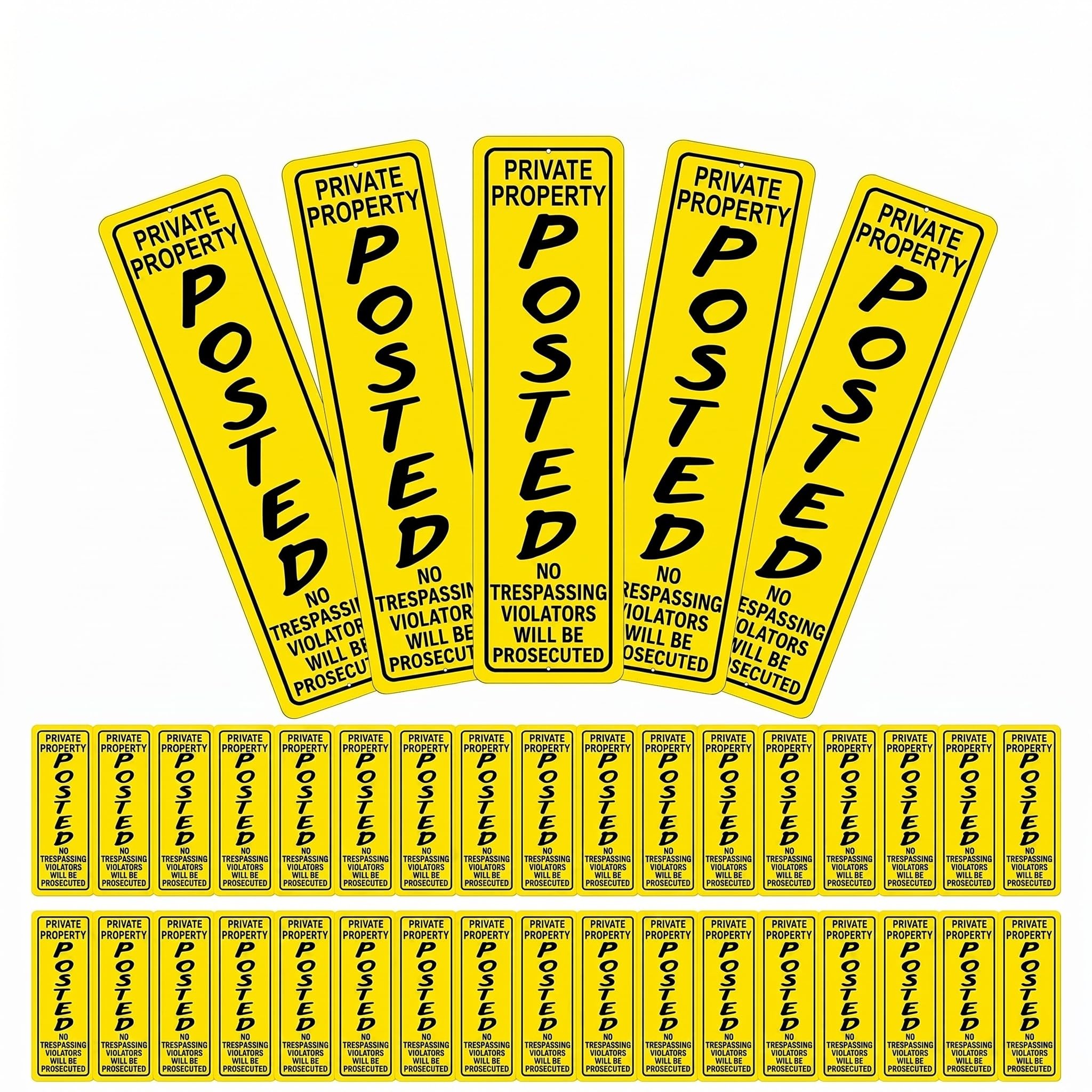 Tandefio 100 Pcs No Trespassing Sign Bulk Metal Private Property Reflective Aluminum Weatherproof Posted Sign No Hunting Fishing Trapping Warn Indoor Outdoor Yard Home Use(Yellow,16 x 4 Inch)-image-32