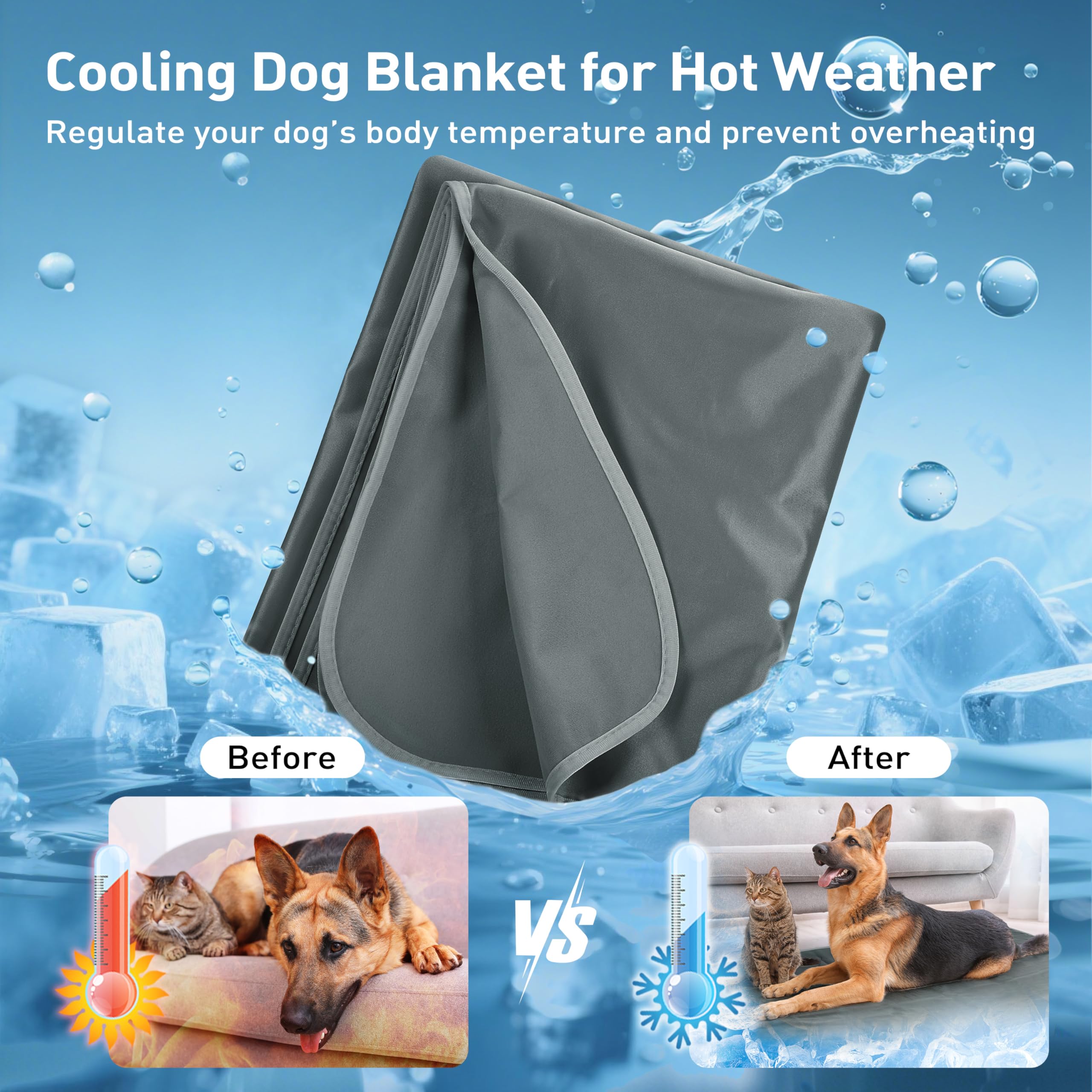 wasserdichte Kühldecke Hunde Katze, Waschbar Hundedecke Kühlend, wasserdichte Hunde Kühlmatte für Sofa Bett Outdoor, Verwendbarer Überwurf Couchbezug Möbelschutz, 130 x 75 cm, Grau