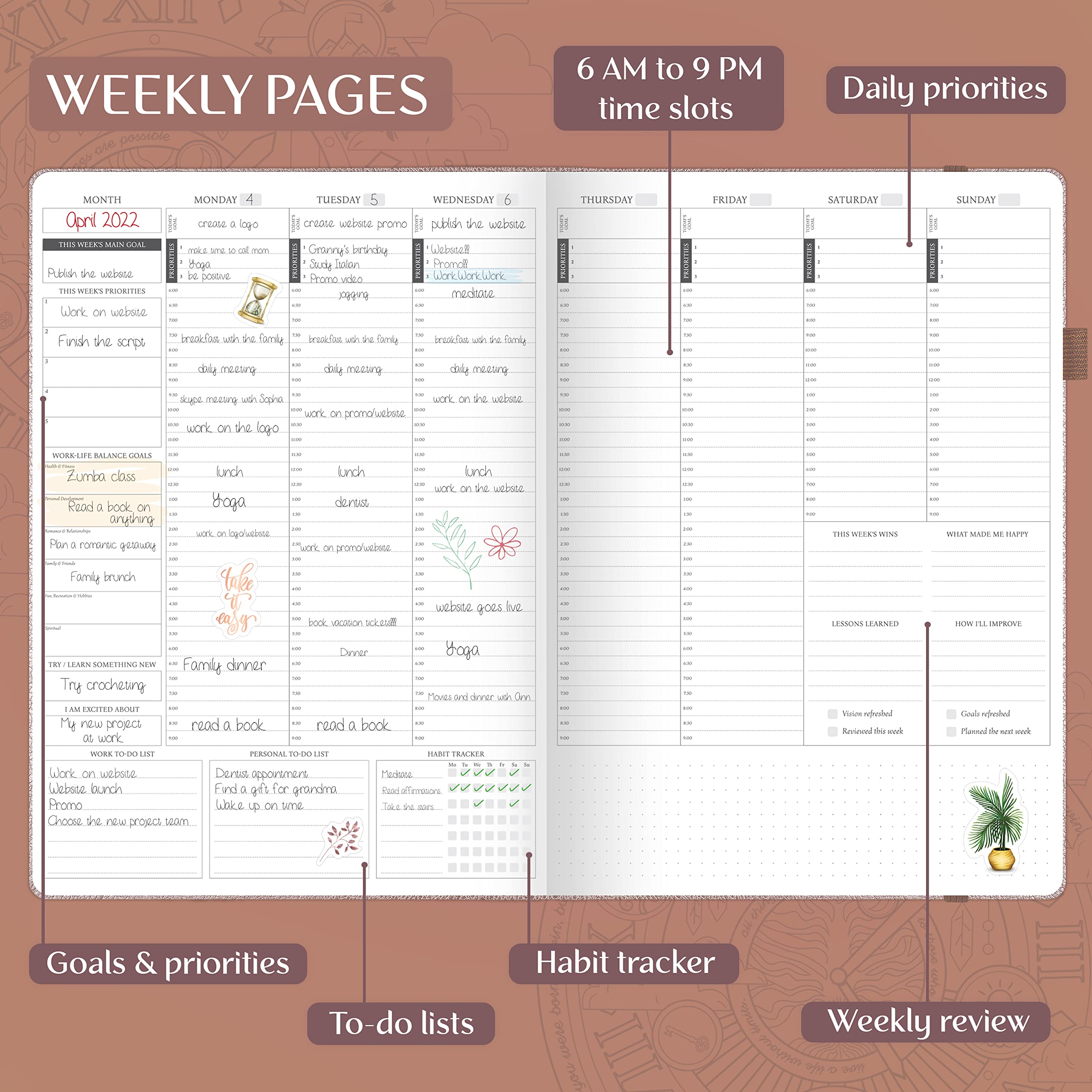 Legend Hourly Planner PRO Premium, Large Undated Schedule Planner with Time Slots - Image 3