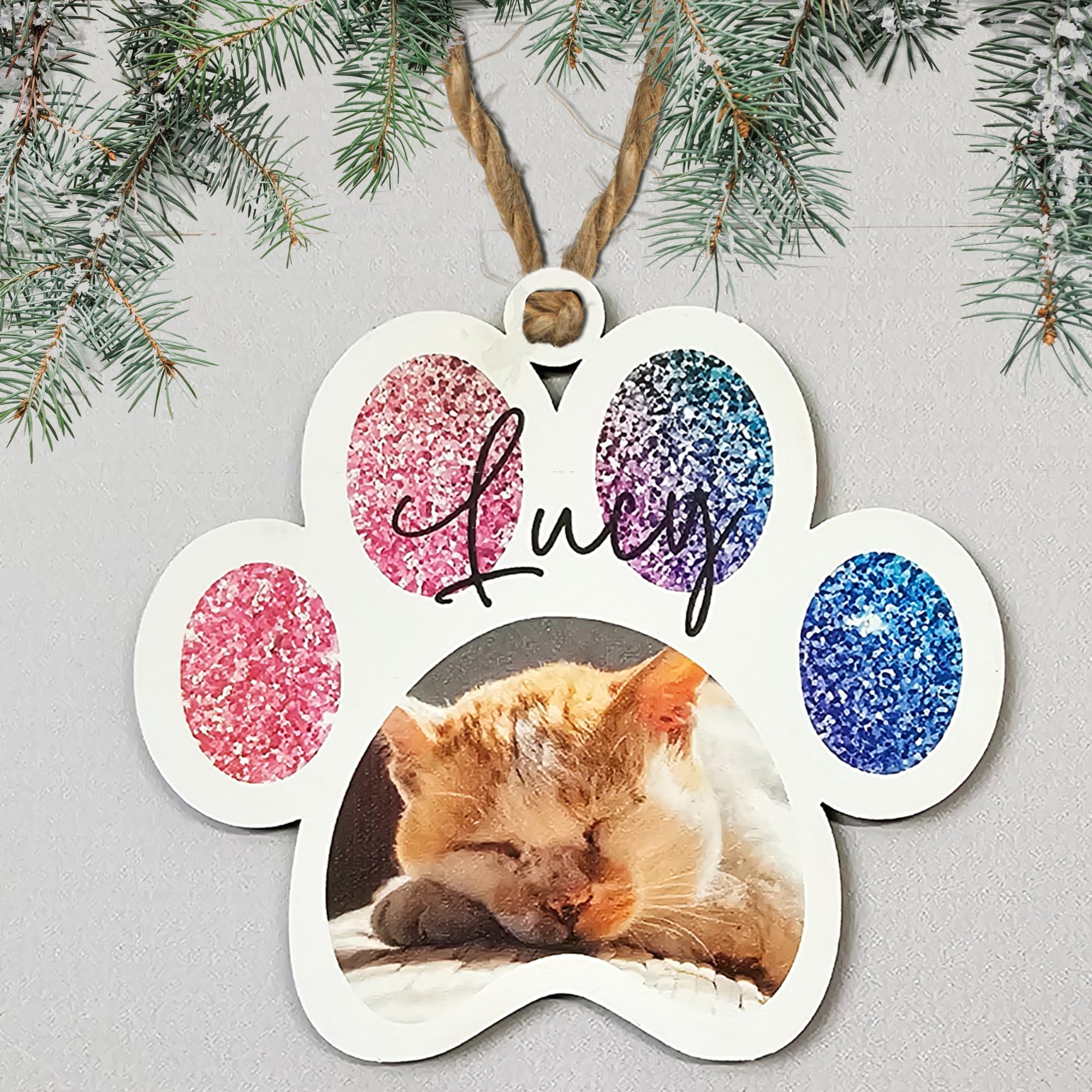 Personalised Photo Christmas Decoration - Customisable Bauble for Pet Lovers, Heartwarming Keepsake for the for Christmas (Rainbow, Mdf Wood Indoor Use Only 10cm x 9cm) — image 1