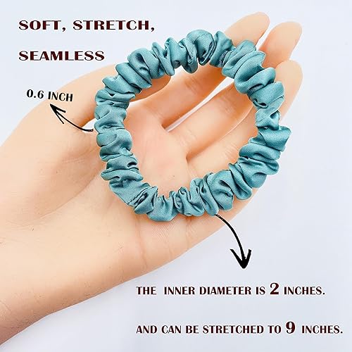 Miniatura 2 de 24 coleteros delgados negros pequeños para cabello rizado, lazos de satén sedosos, elásticos a la moda, lindos soportes para cola de caballo para