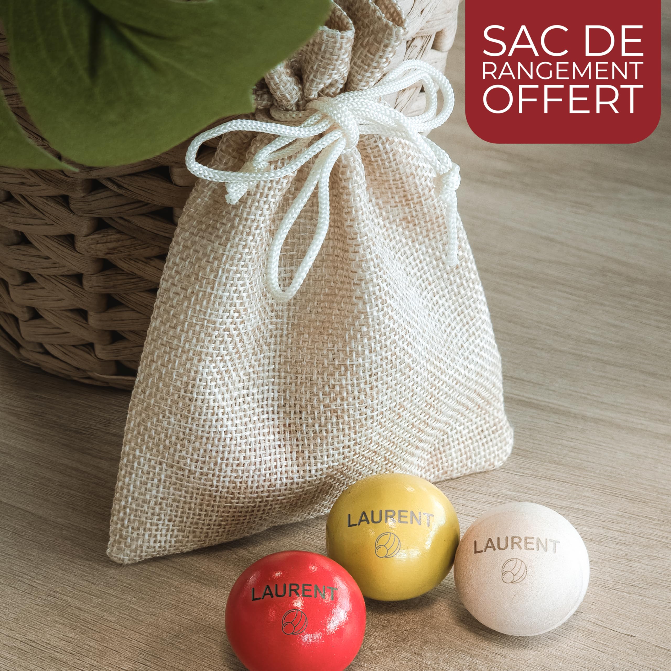 KDO MAGIC Cochonnet personnalisé - Lot de 3 cochonnets Personnalisables - Pochon Offert - Cochonnet pétanque à Graver avec Un Texte - 3 Couleurs - Cadeau Noël, Anniversaire, Retraite