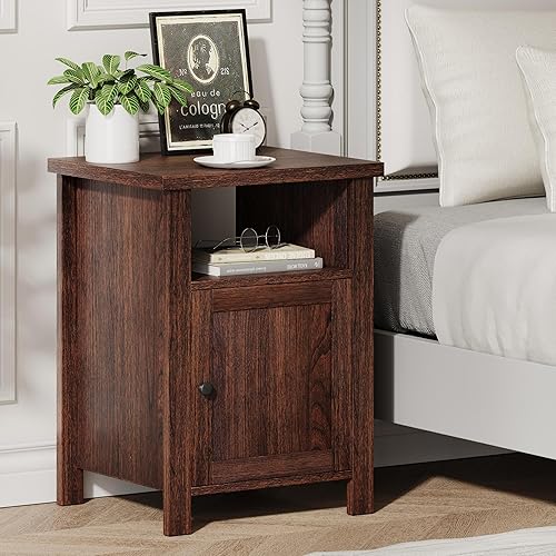 Miniatura 23 de ChooChoo Juego de 2 mesitas de noche, mesa auxiliar rústica vintage con almacenamiento para dormitorio, sala de estar, negro y marrón Negro y