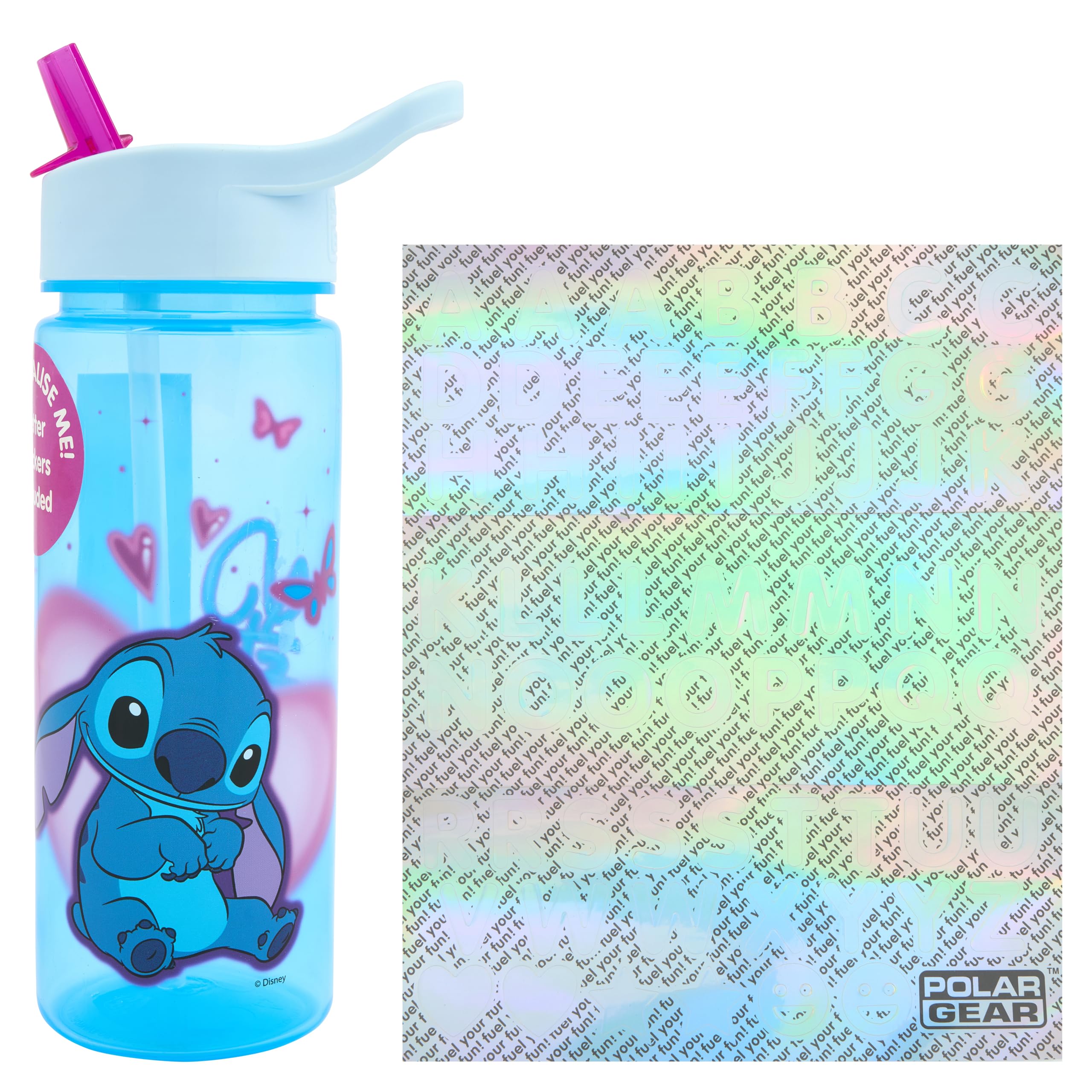 Stitch Stickers Personalised Water Bottle with Straw for Kids by Polar Gear - Back to School - Personalised Gifts for Kids