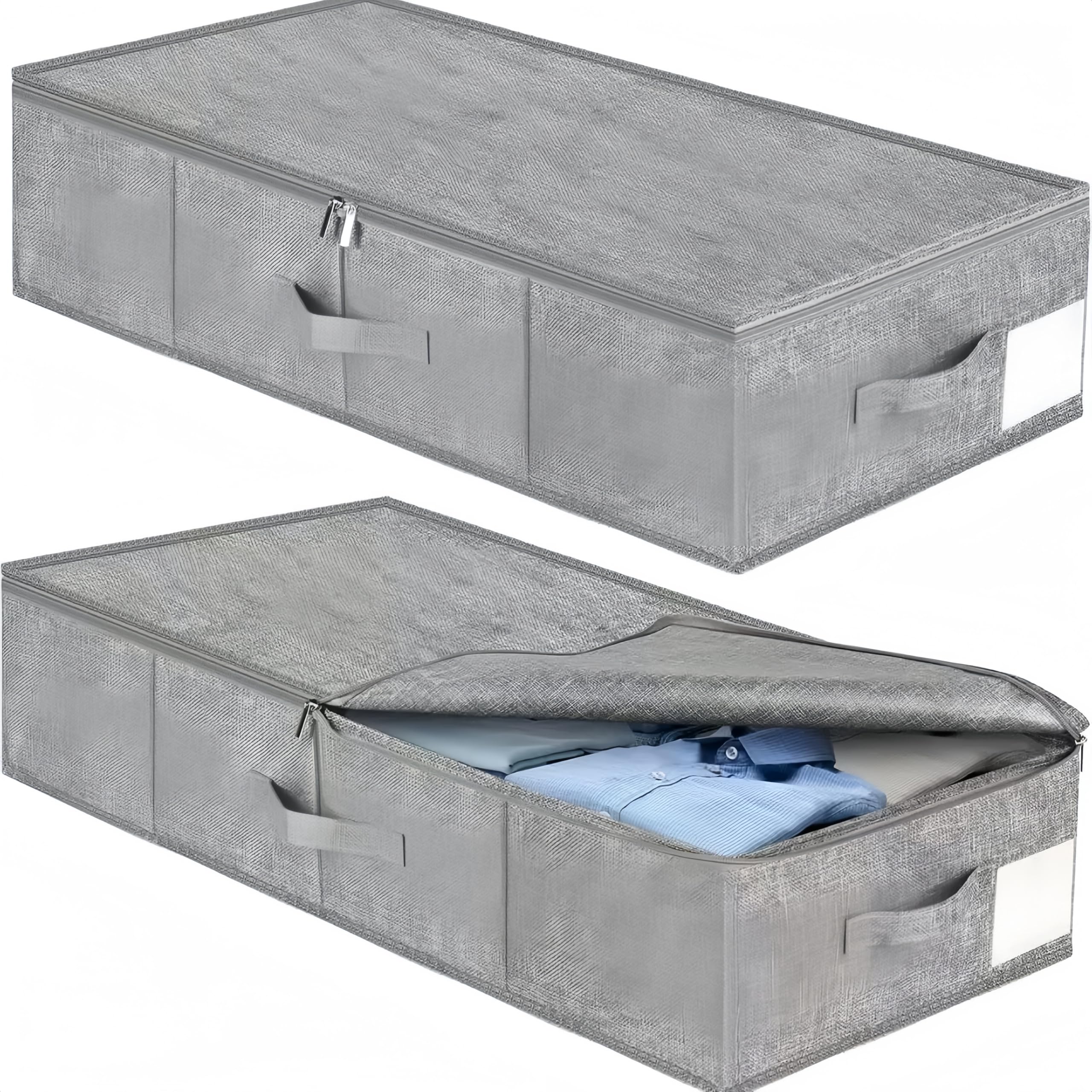 Under Bed Storage Boxes 2-Pack, 76x40x17cm Foldable Fabric Organisers with Lid, Deep Underbed Drawers for Clothes, Bedding, Duvets & Seasonal Storage, Space Saving Closet Storage Containers for Home