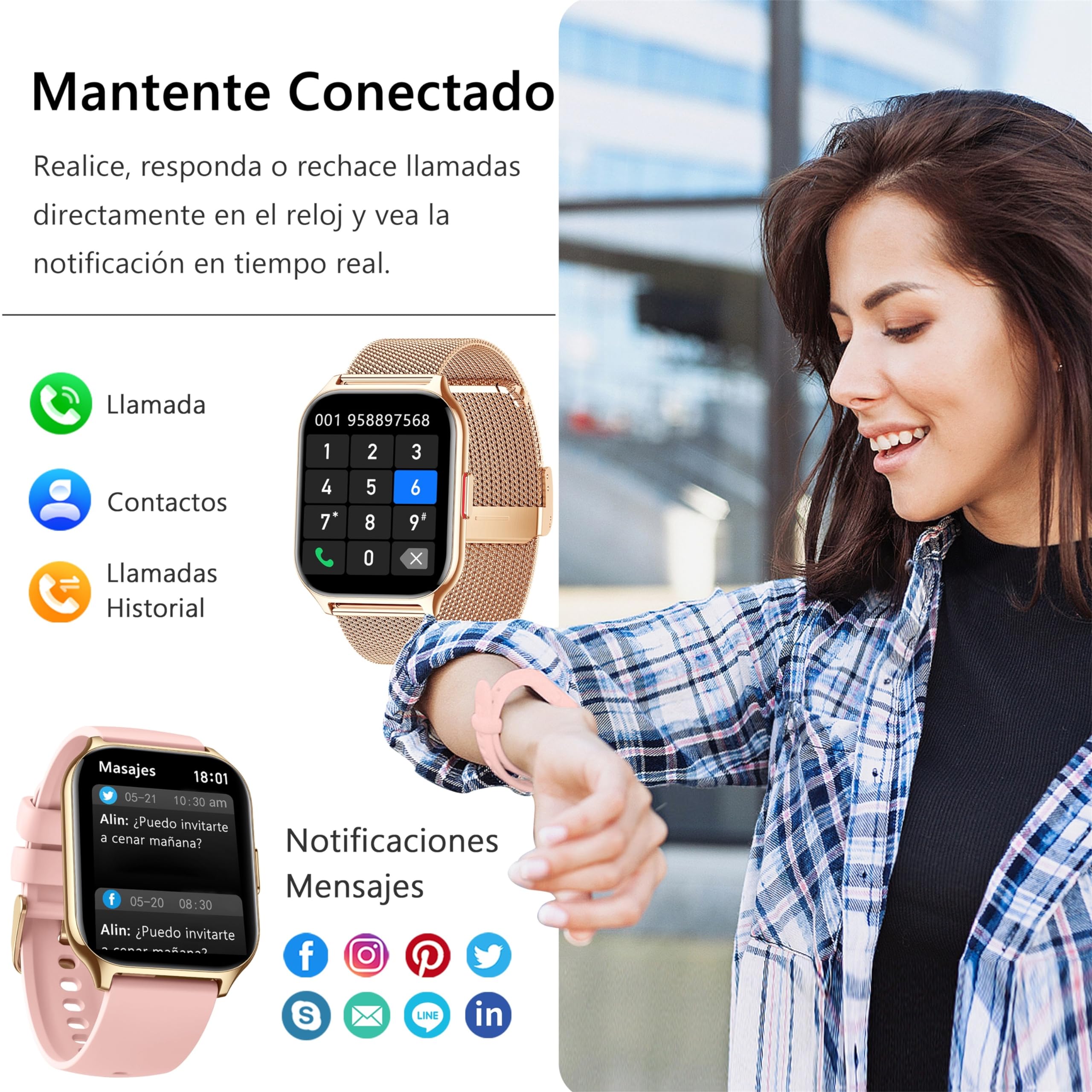 Reloj Inteligente Mujer Hombre, Usado con Aplicación FitCloudPro, Bluetooth Llamada, 2'' Smartwatch con Presión Arterial, 100+ Deportes, Ritmo Cardíaco, DIY Esferas, para iOS Android