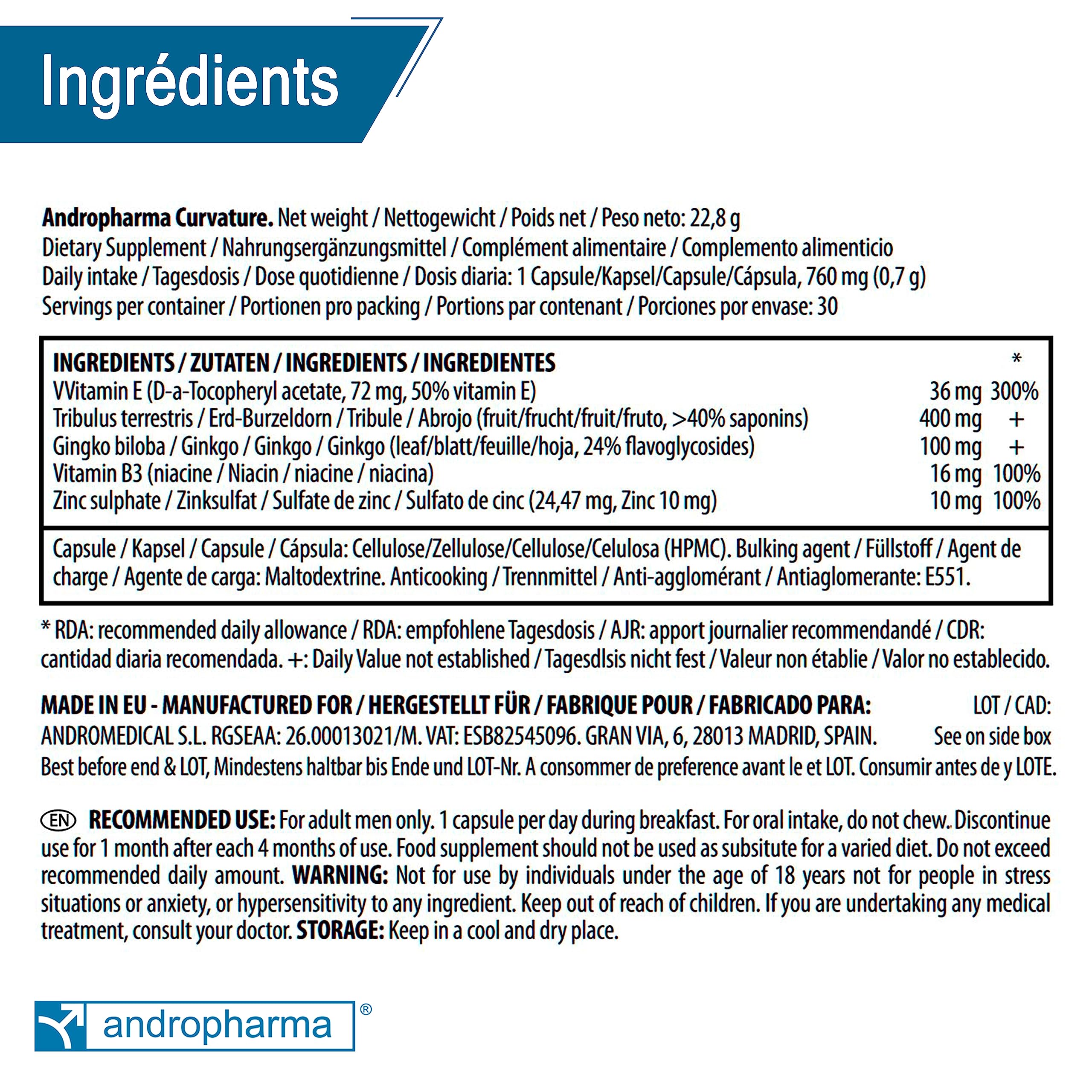 Curvature d’Andromedical | Complément alimentaire en capsules pour la correction des courbures | 4 mois de traitement