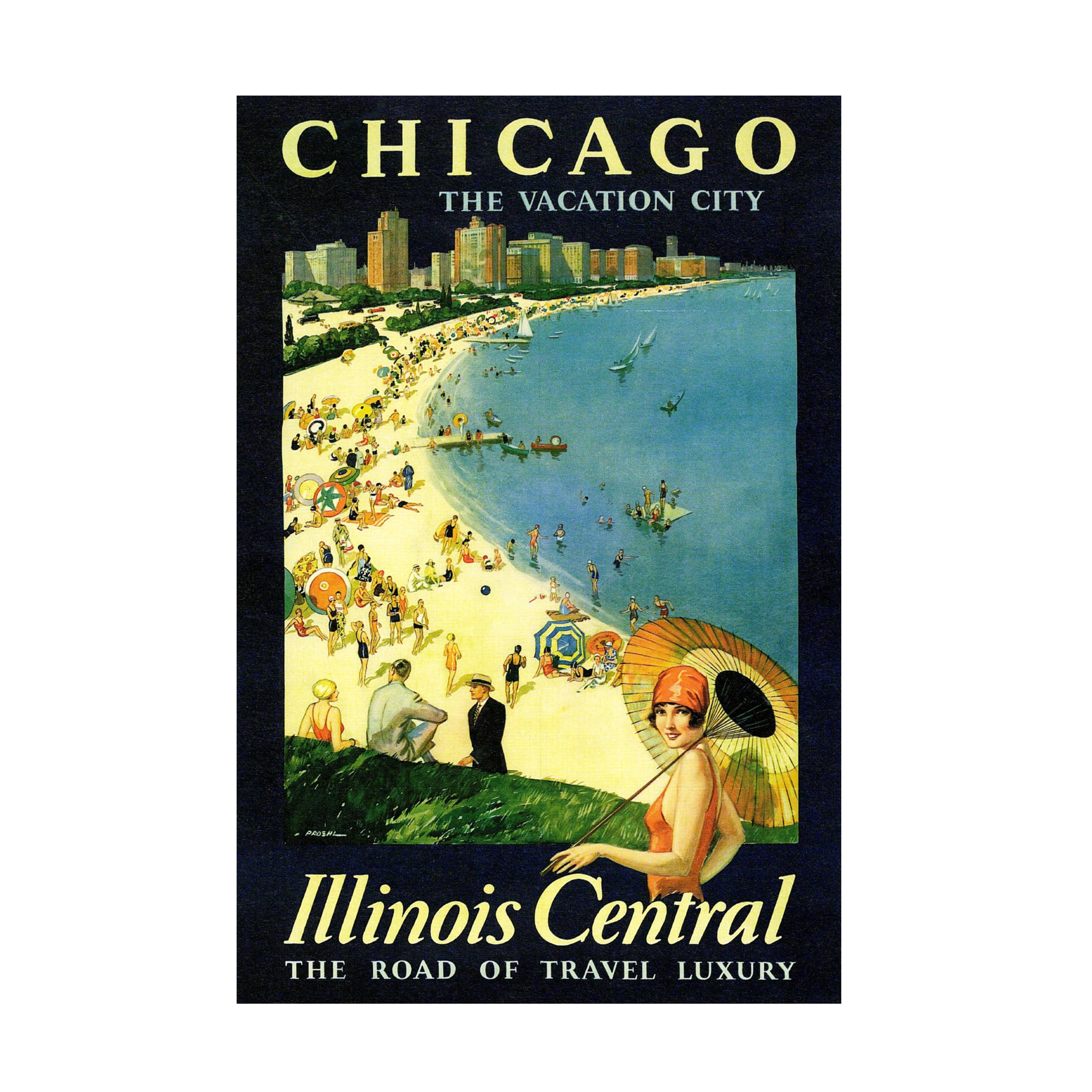 Canvas Wall Art - Oscar Rabe Hanson Chicago Illinois Central poster 1926 Wall Art for Living Room Bedroom