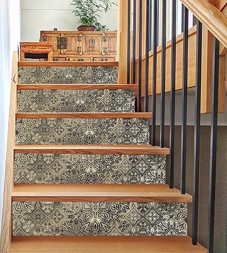 Miniatura 6 de Adhesivo autoadhesivo para escaleras, diseño de grunge rústico, color plateado cepillado, para pelar y pegar, para decoración del hogar, 6 unidades