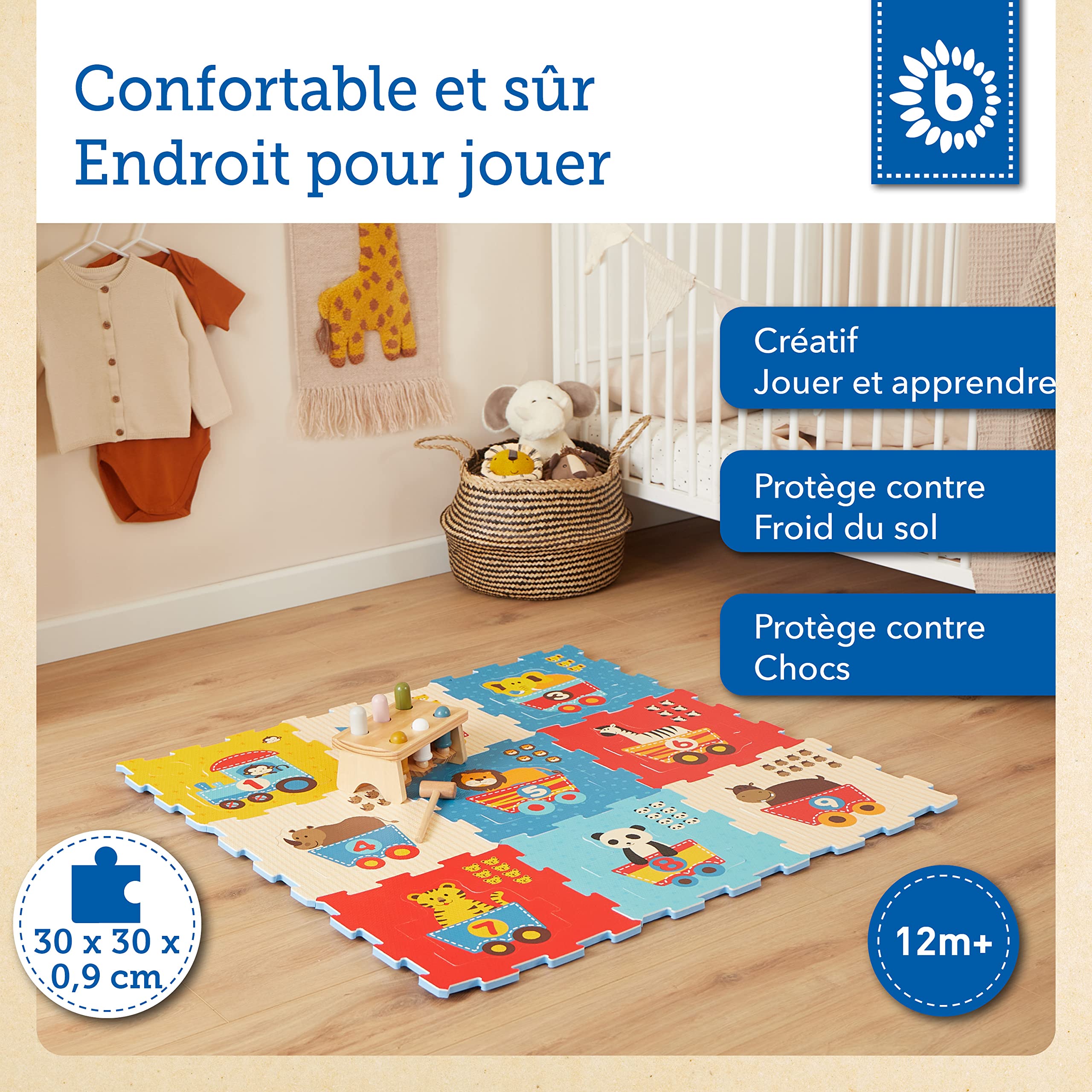 Tapis Puzzle Bébé Bieco 26 Pièces - Mousse EVA 1m² | Antidérapant Et Lavable | Dès 12 Mois