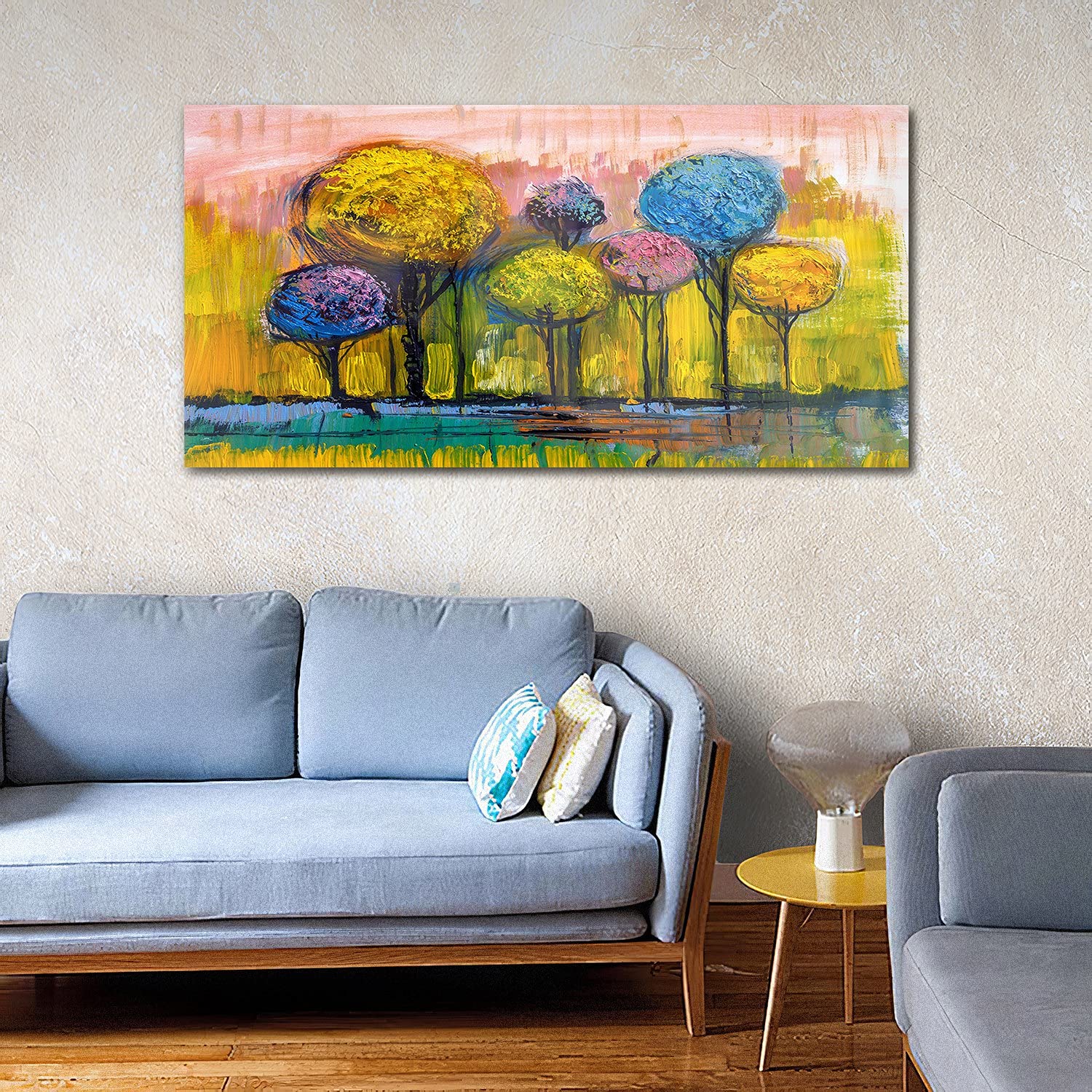 Coloray Pintura acrílica Cuadro De Pared 140x70cm Vidrio Acrílico Arte Sala De Estar Mural - Árboles de otoño. Arte