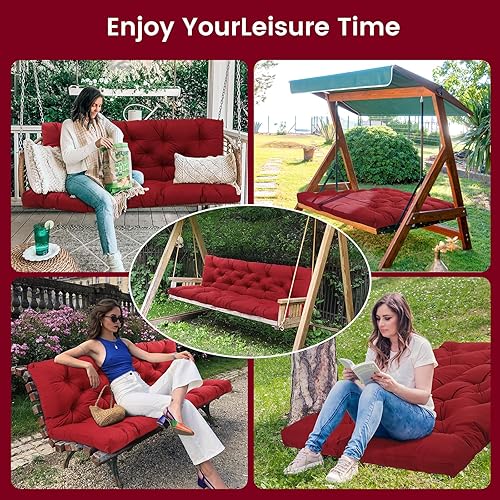Miniatura 6 de Cojines de asiento de repuesto con respaldo, cojines gruesos de 4 pulgadas, 2-3 plazas, impermeables, con lazos, para muebles de jardín y patio (60