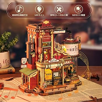 立体パズル木製　3D ウッドパズル　オルゴールLED付き完成品 Amazon | 立体 パズル 木製 パズル 3D ウッドパズル 組み立て