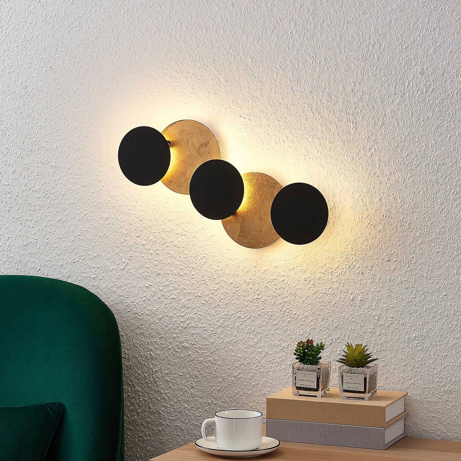 Lindby LED Wandlampe schwarz gold, Wandspot Wandleuchte innen Deckenlampe Deckenleuchte 17W Wandbeleuchtung Wohnzimmer Esszimmer Flur